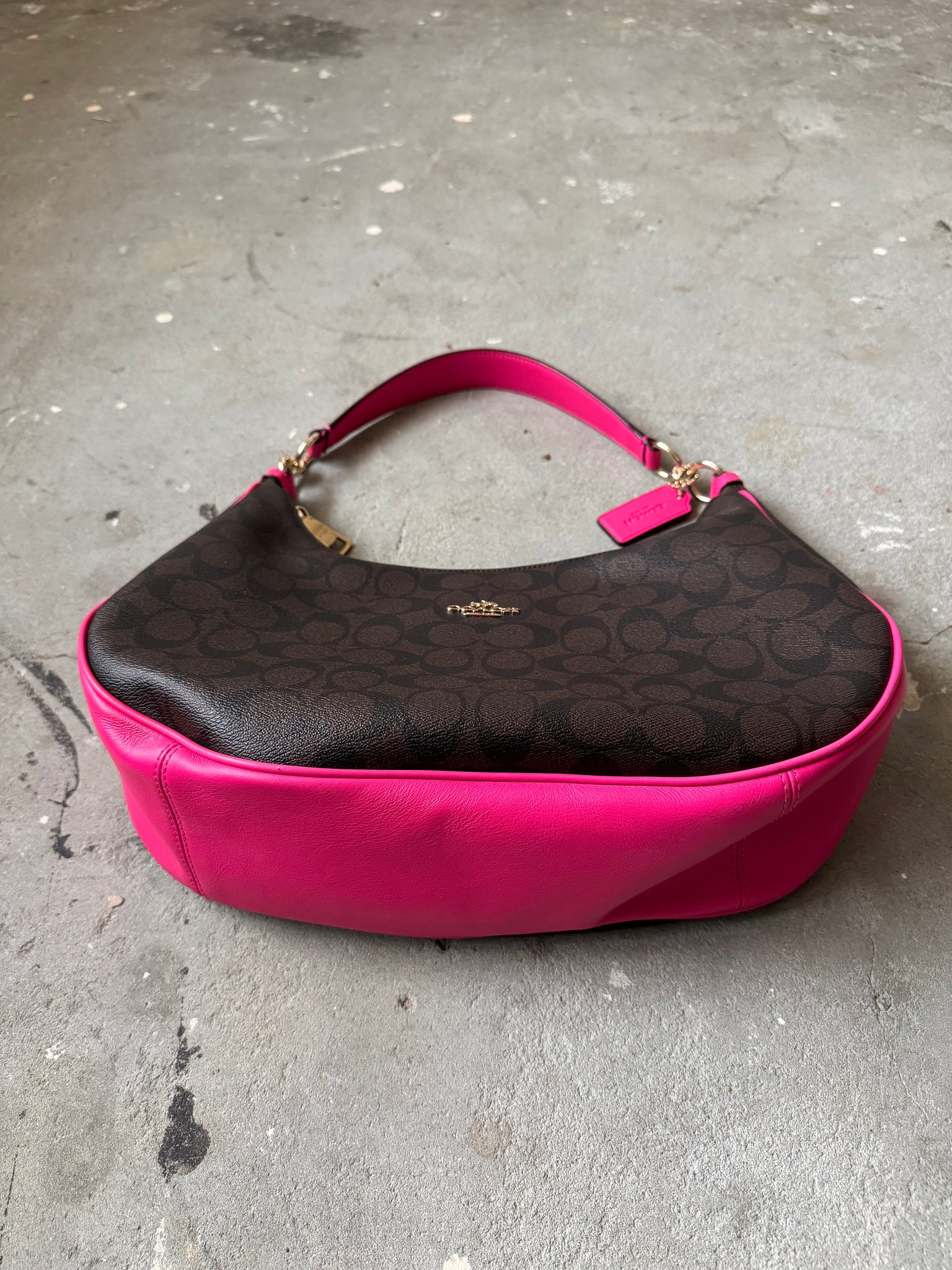 Coach 2Way Signature Hobo Canvas Shoulder Bag Brown/Pink