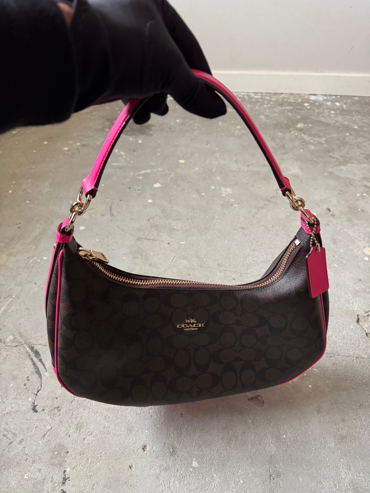 Coach 2Way Signature Hobo Canvas Shoulder Bag Brown/Pink