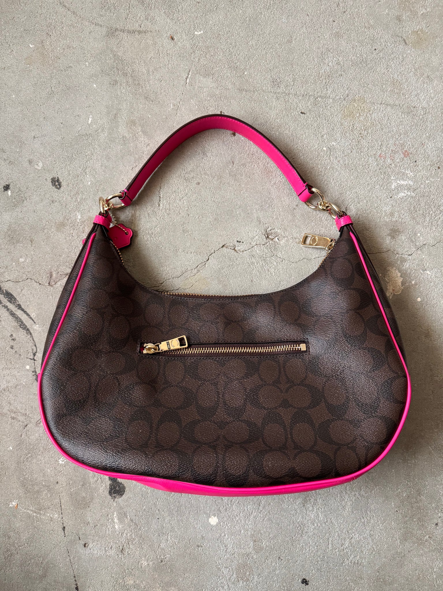 Coach 2Way Signature Hobo Canvas Shoulder Bag Brown/Pink