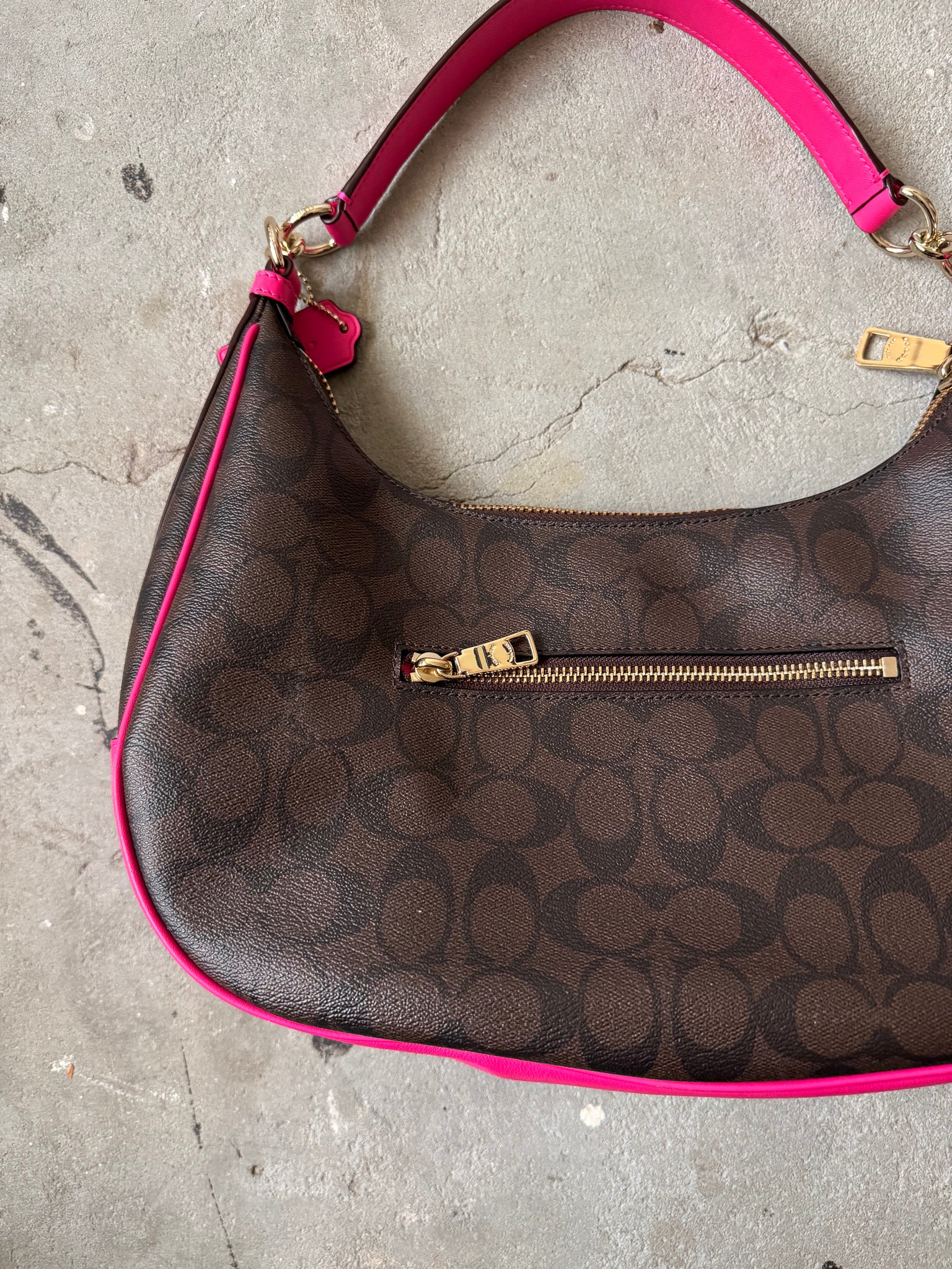 Coach 2Way Signature Hobo Canvas Shoulder Bag Brown/Pink