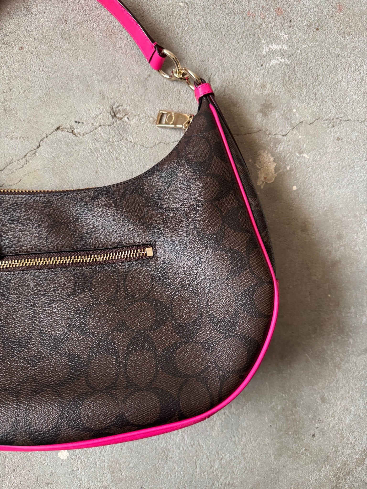 Coach 2Way Signature Hobo Canvas Shoulder Bag Brown/Pink