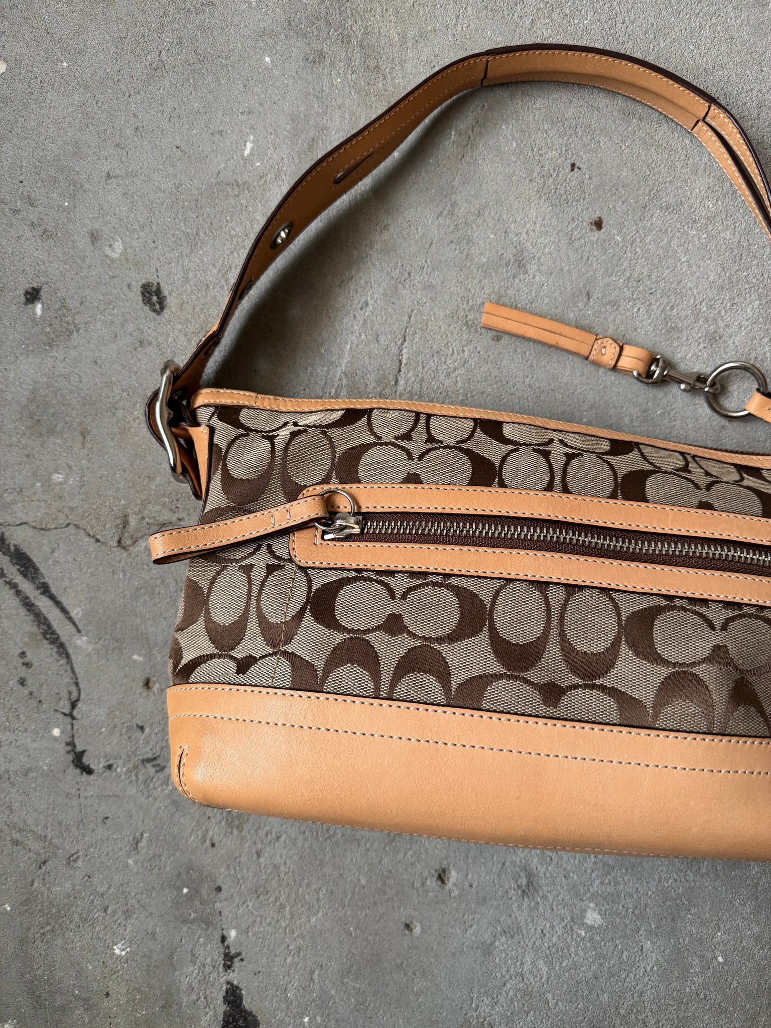 Coach Signature East West Shoulder Bag Beige