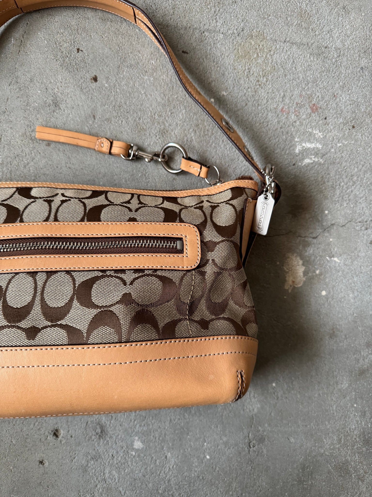 Coach Signature East West Shoulder Bag Beige