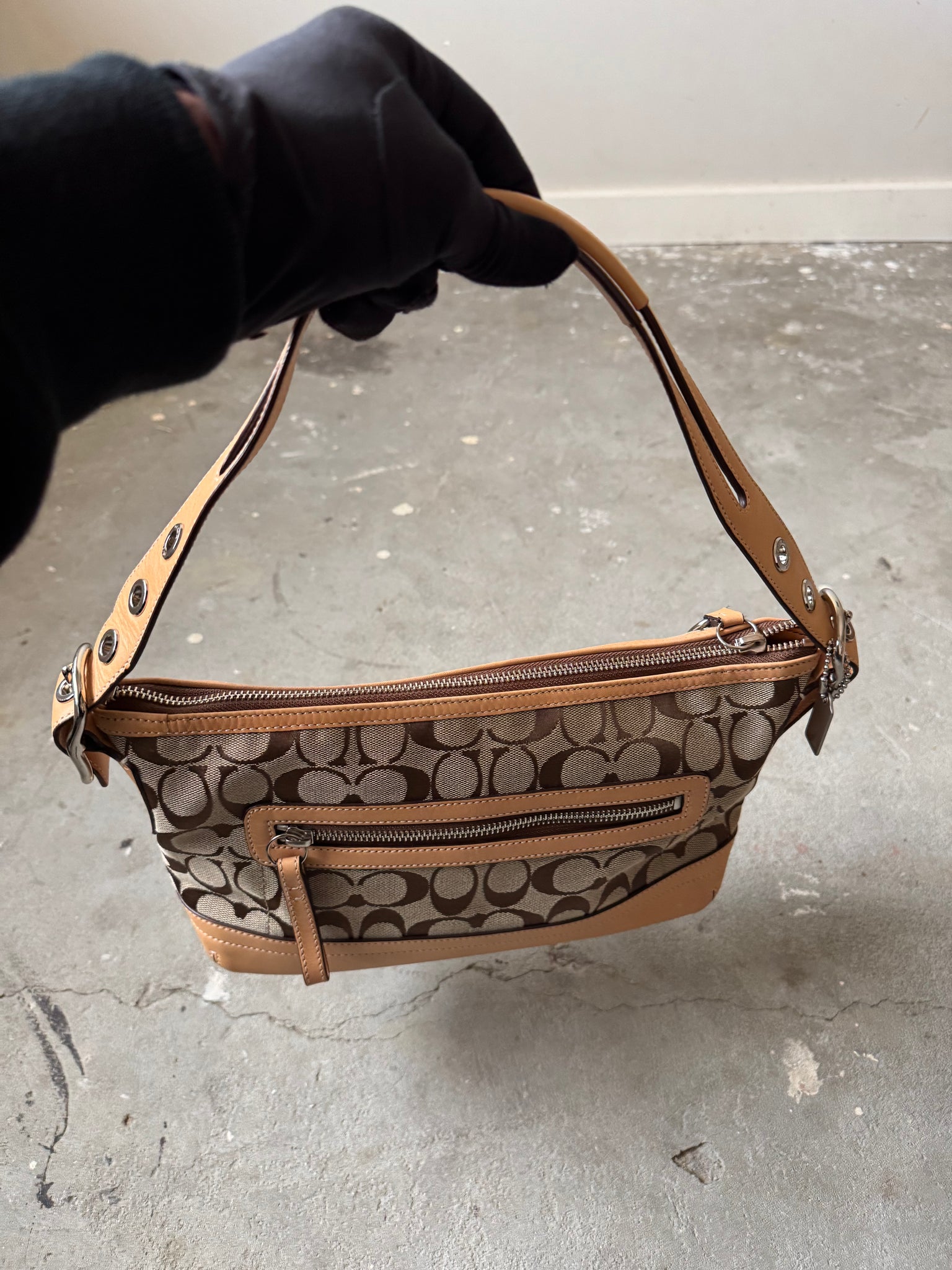 Coach Signature East West Shoulder Bag Beige
