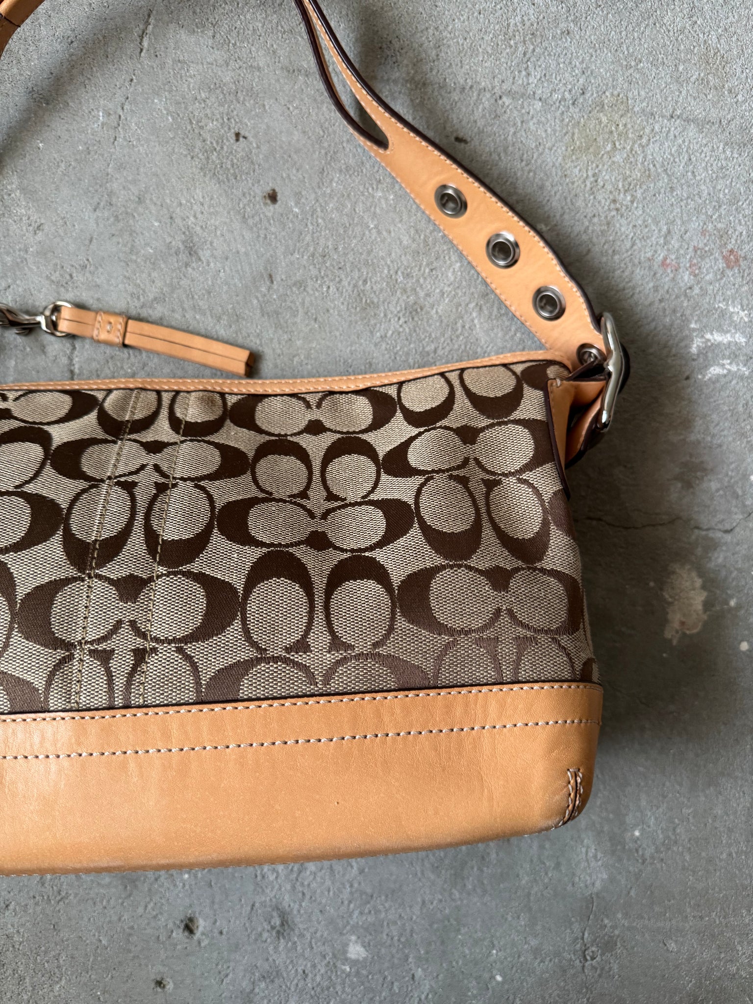 Coach Signature East West Shoulder Bag Beige