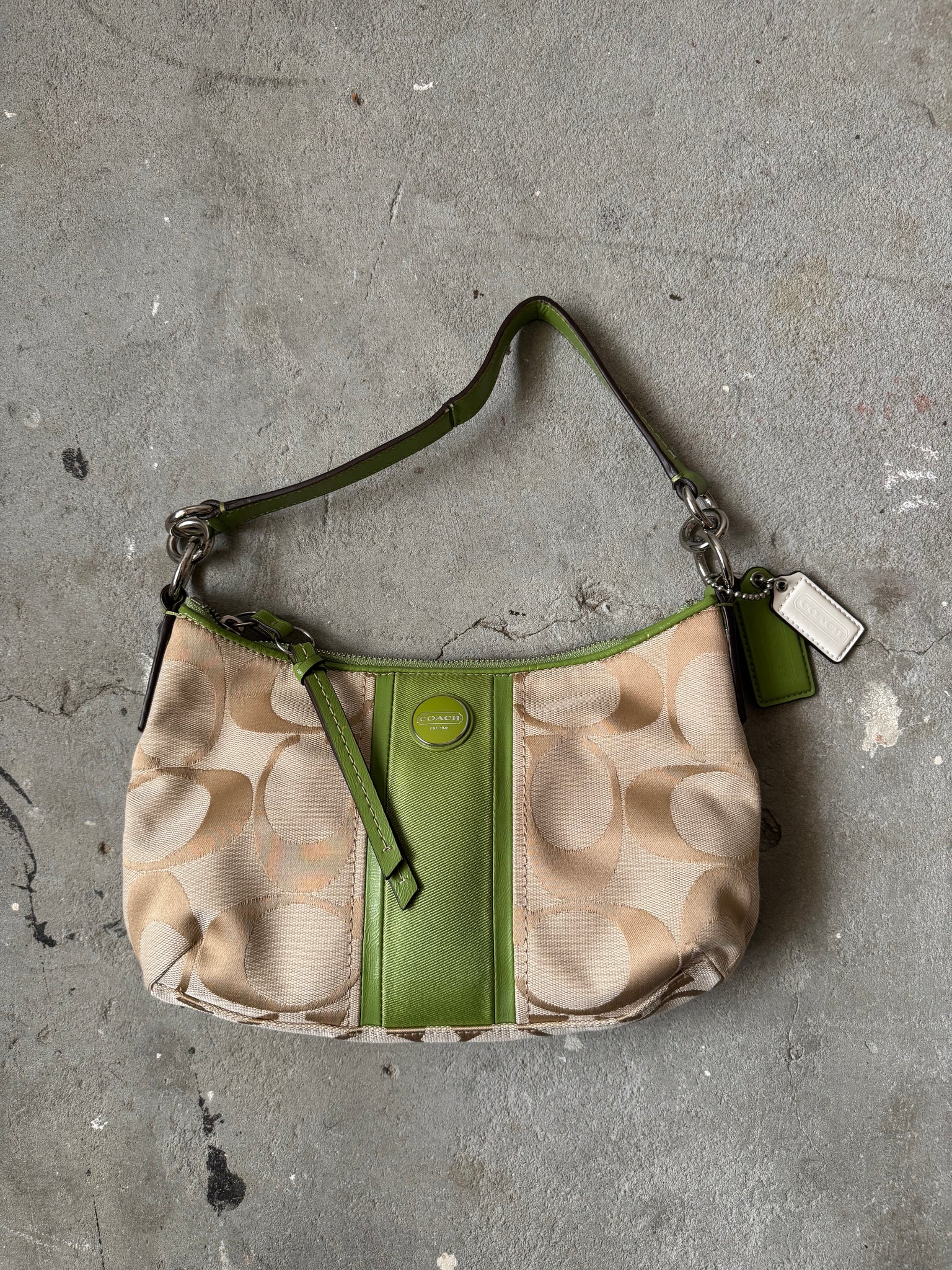 Coach 2Way Signature Stripe ShoulderBag Beige/Green