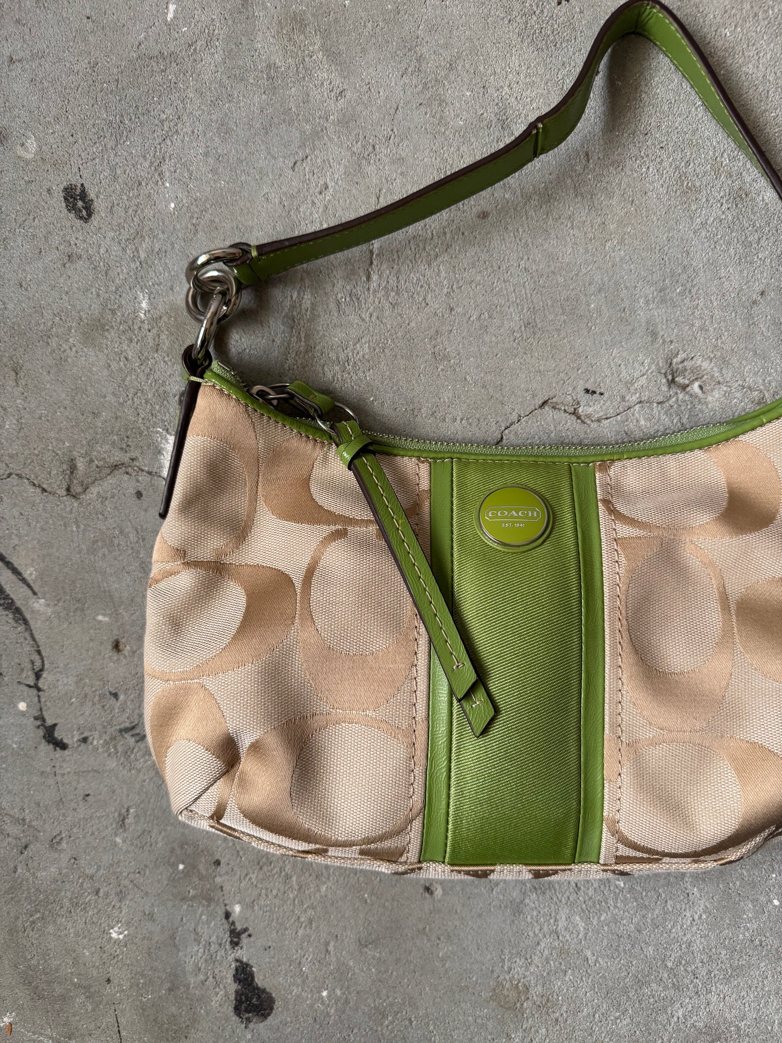 Coach 2Way Signature Stripe ShoulderBag Beige/Green