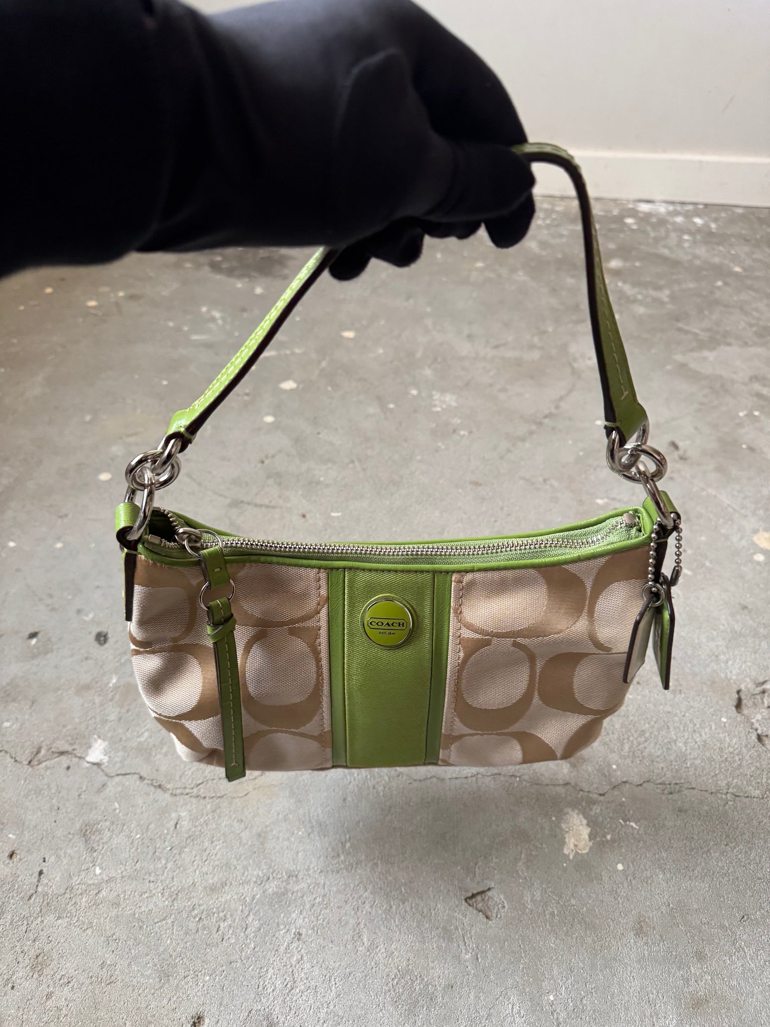 Coach 2Way Signature Stripe ShoulderBag Beige/Green