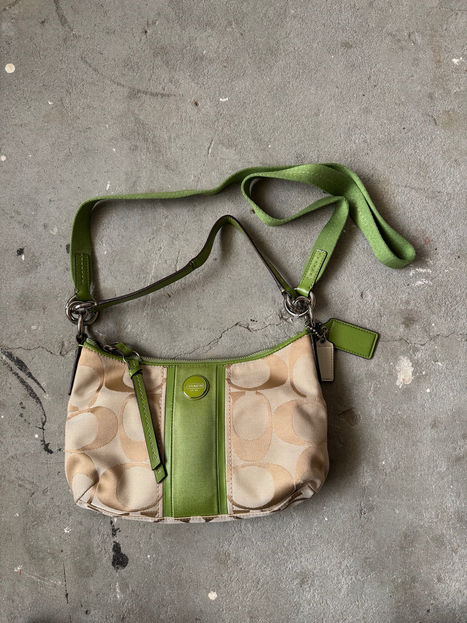 Coach 2Way Signature Stripe ShoulderBag Beige/Green