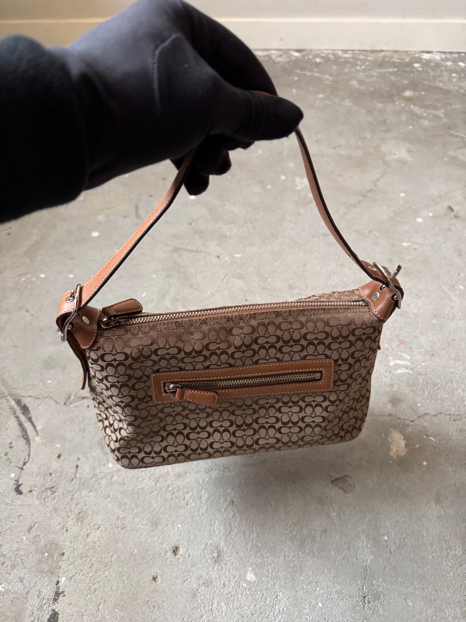 Coach Signature Sufflette Shoulder Bag Beige