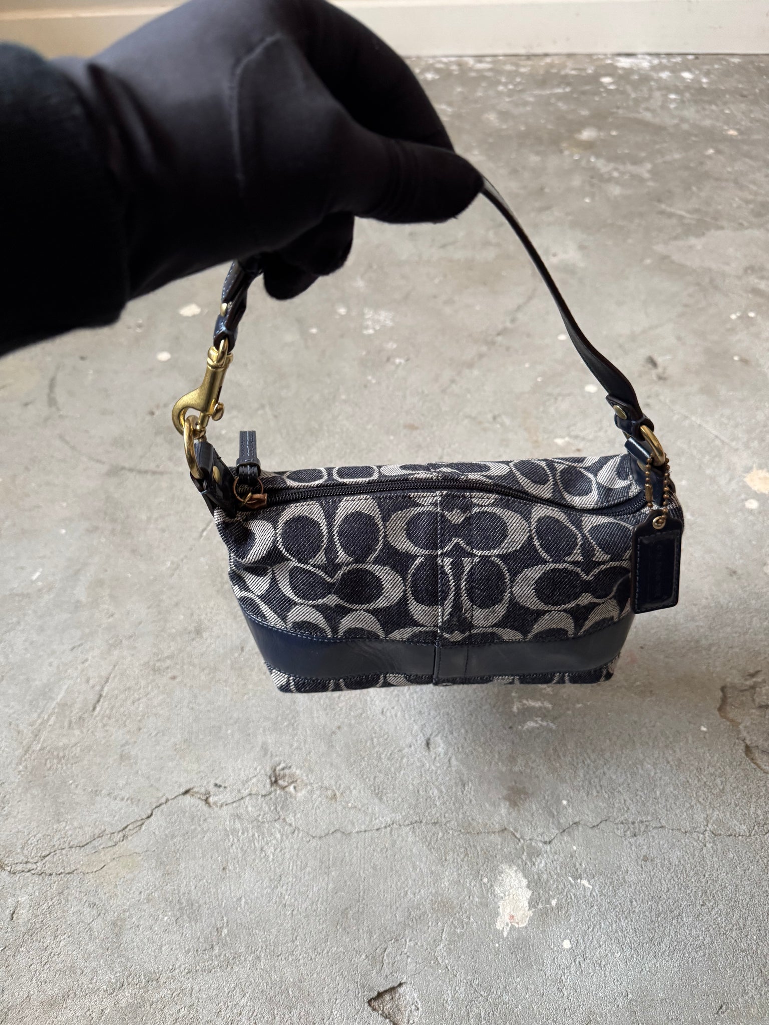 Coach Signature Mini Hobo Denim Shoulder Bag Blue