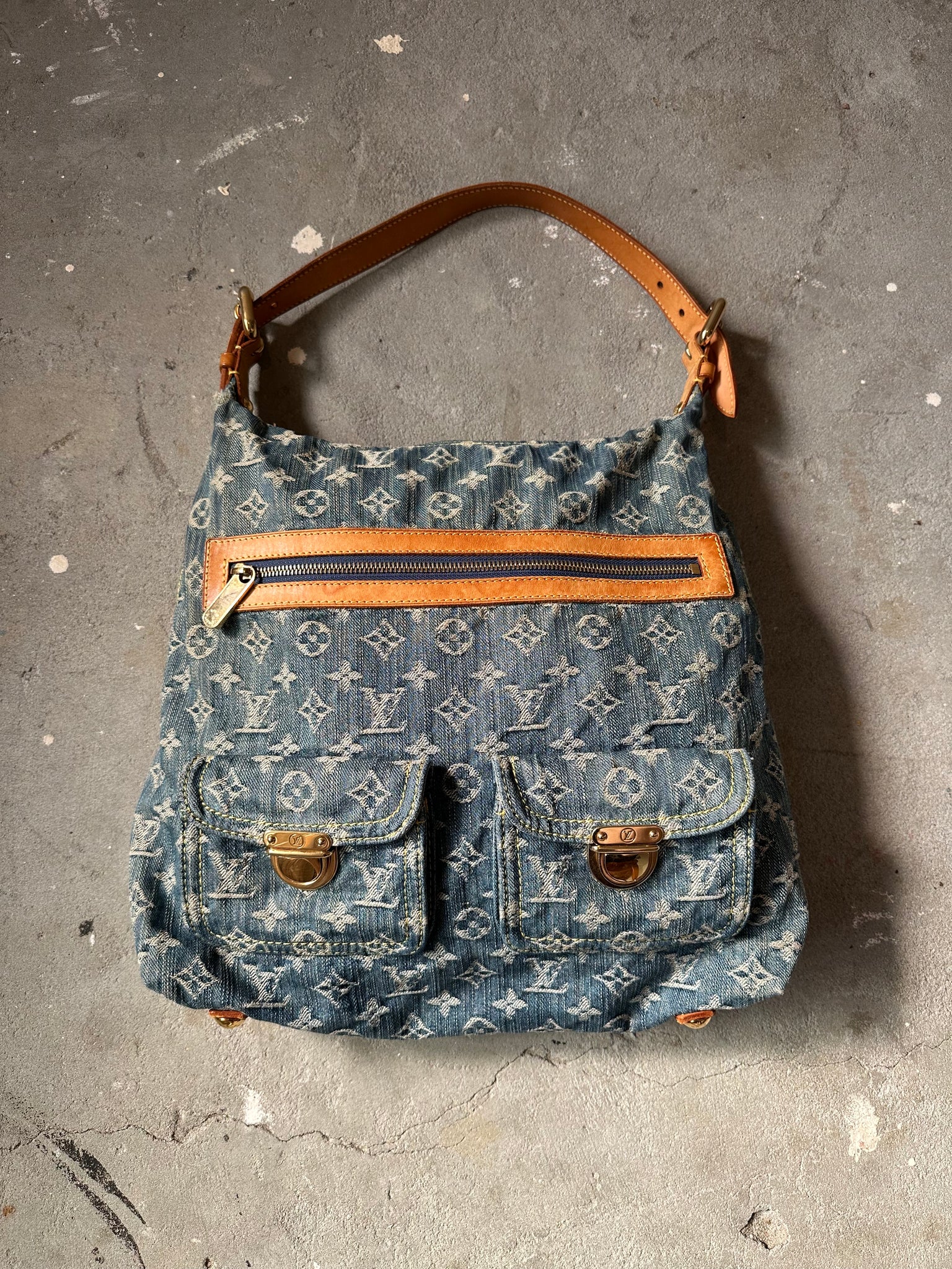 Louis Vuitton GM Denim Baggy Shoulder Bag Blue