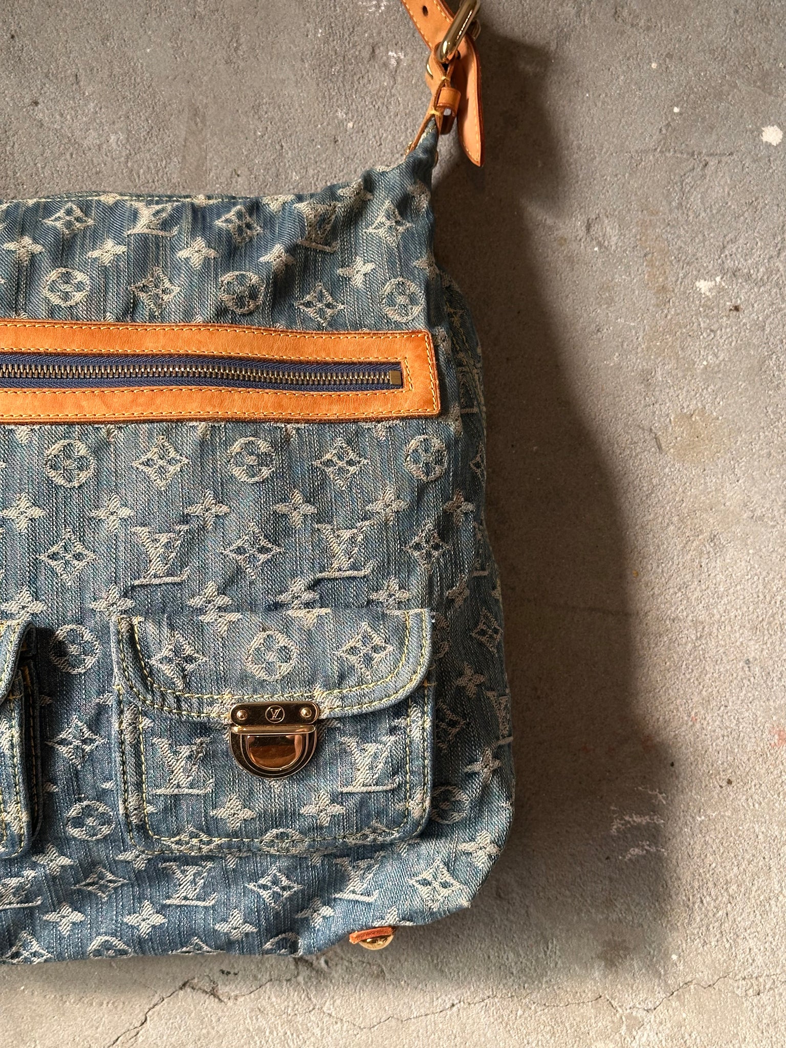 Louis Vuitton GM Denim Baggy Shoulder Bag Blue