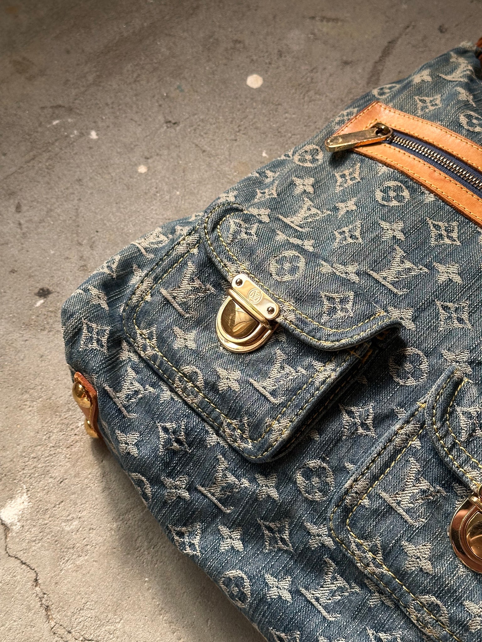 Louis Vuitton GM Denim Baggy Shoulder Bag Blue
