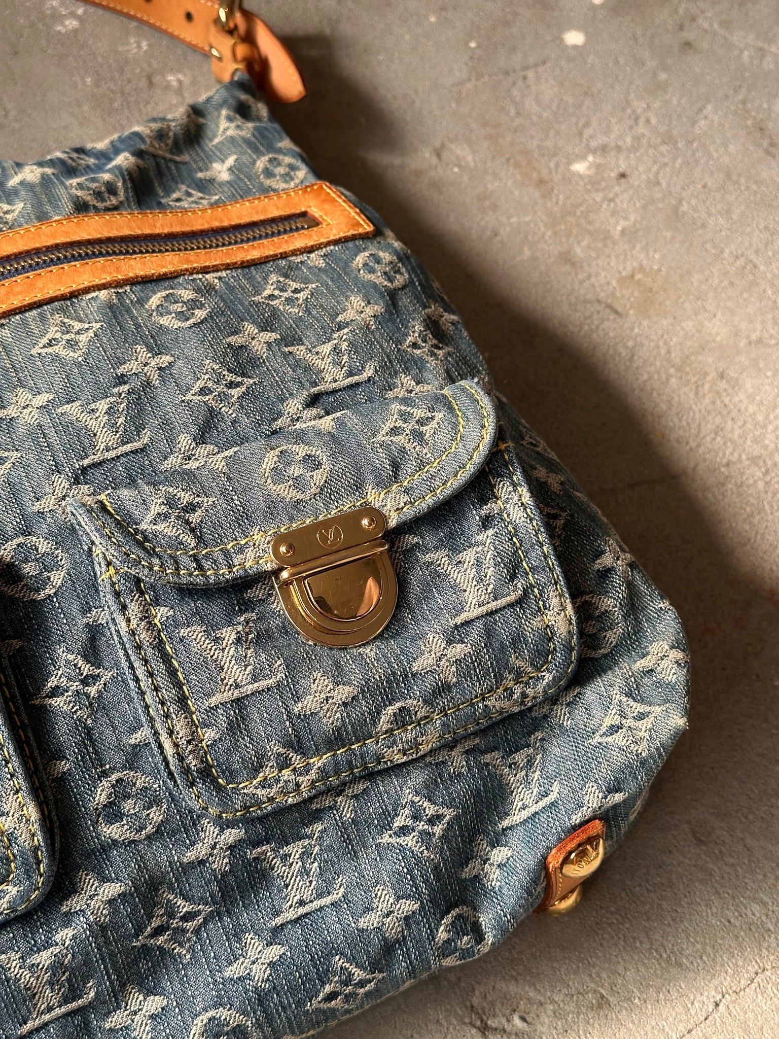 Louis Vuitton GM Denim Baggy Shoulder Bag Blue