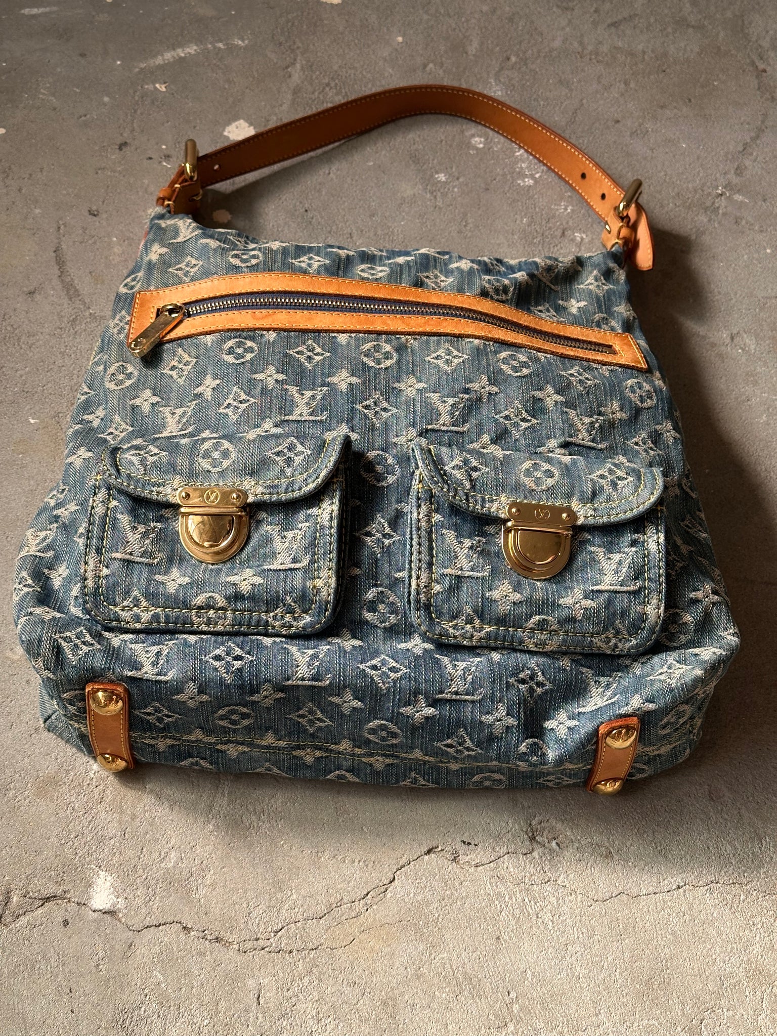 Louis Vuitton GM Denim Baggy Shoulder Bag Blue