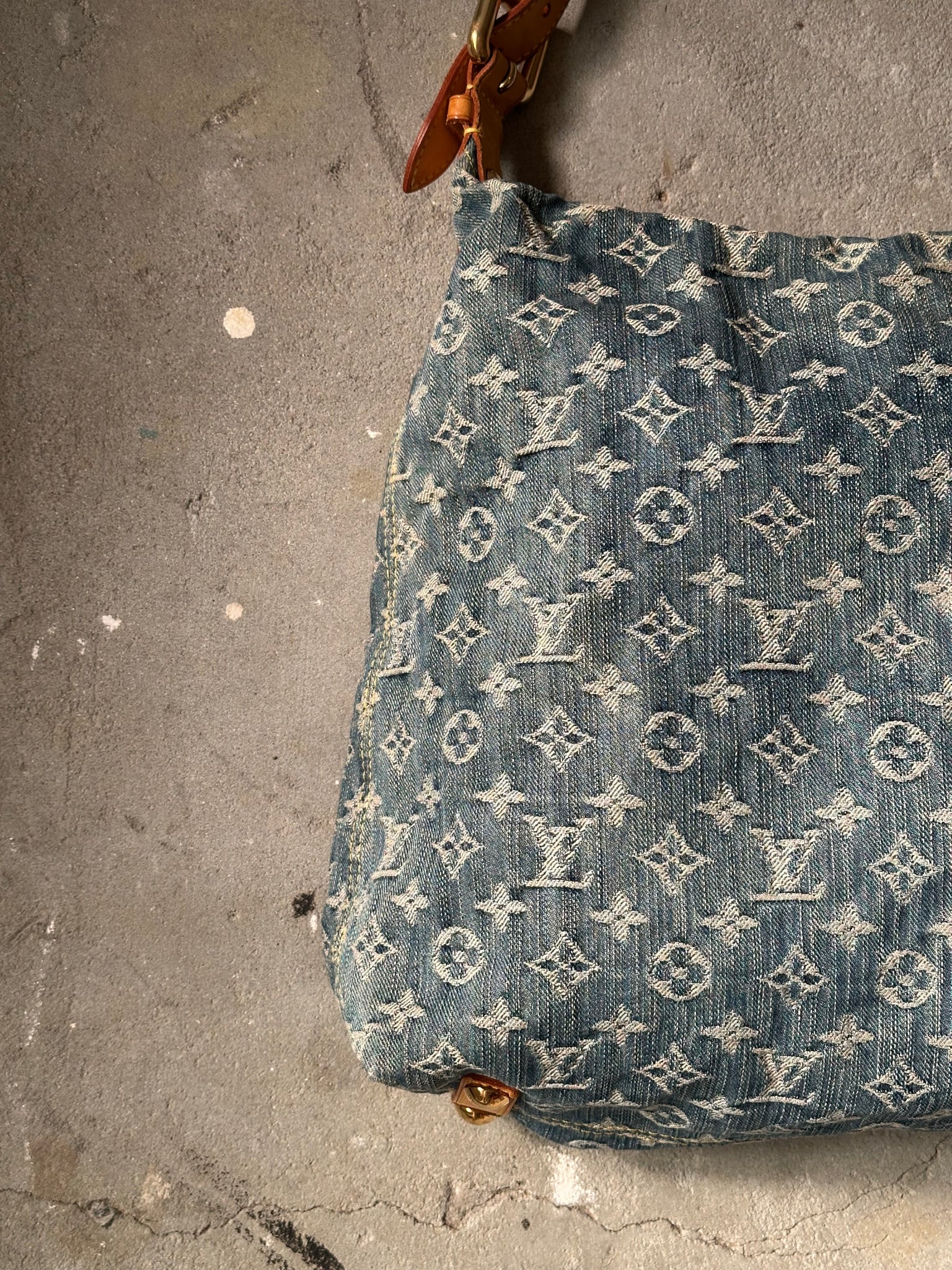 Louis Vuitton GM Denim Baggy Shoulder Bag Blue