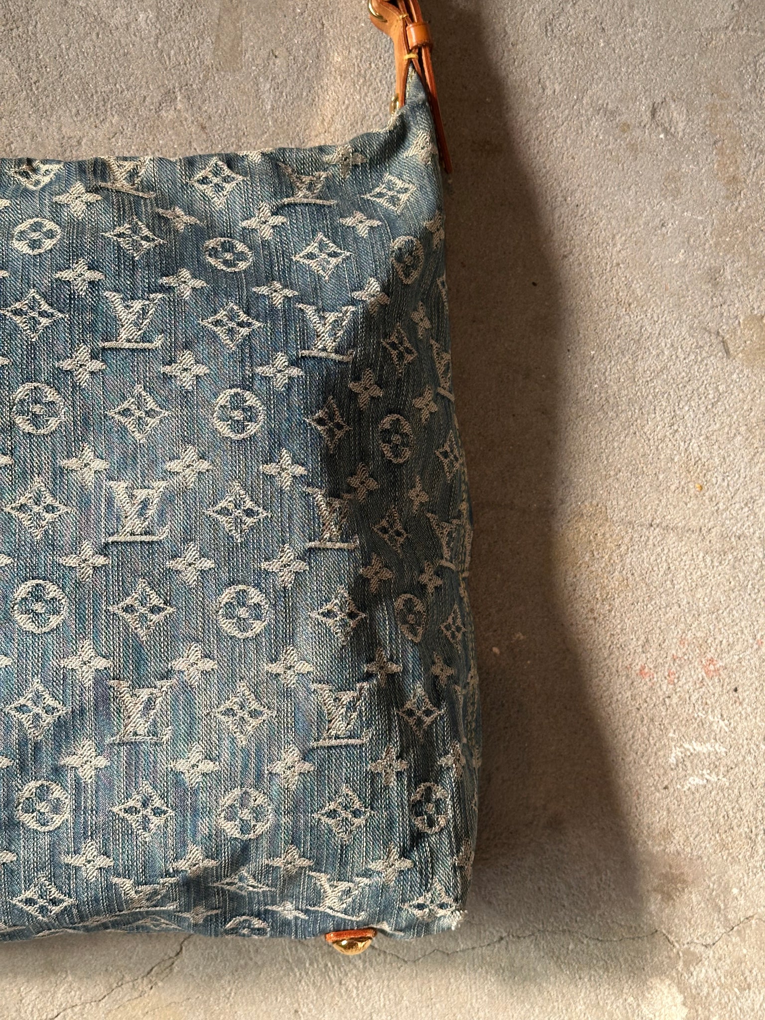 Louis Vuitton GM Denim Baggy Shoulder Bag Blue