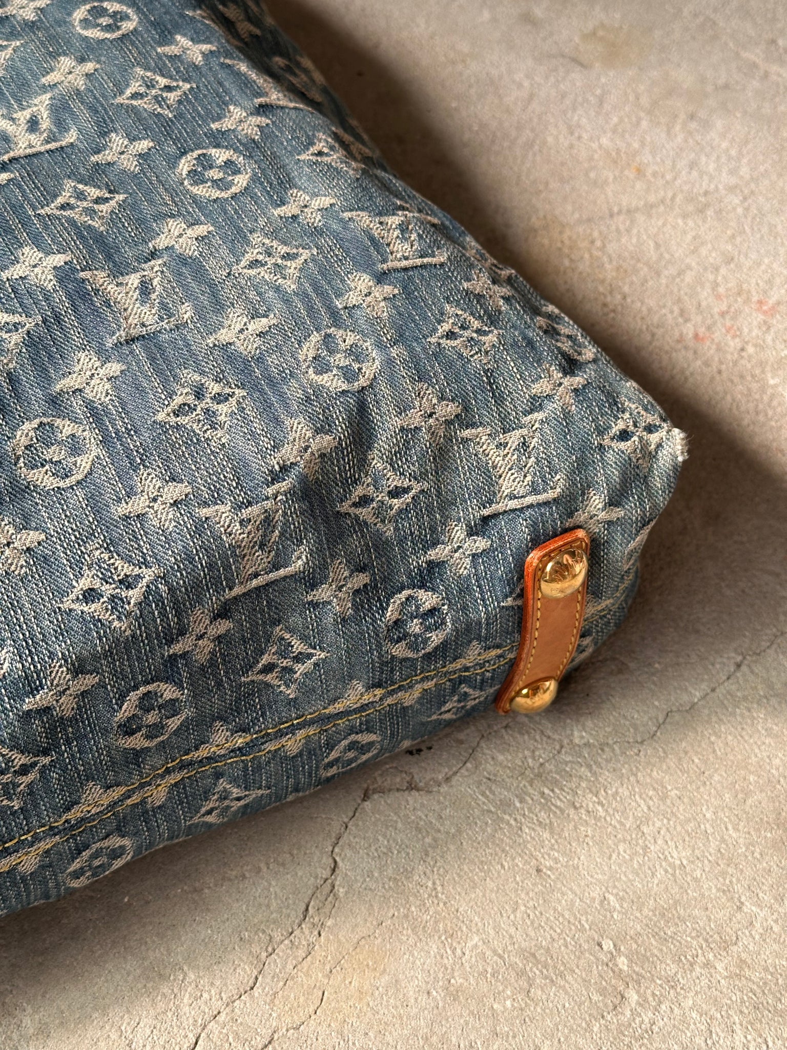 Louis Vuitton GM Denim Baggy Shoulder Bag Blue
