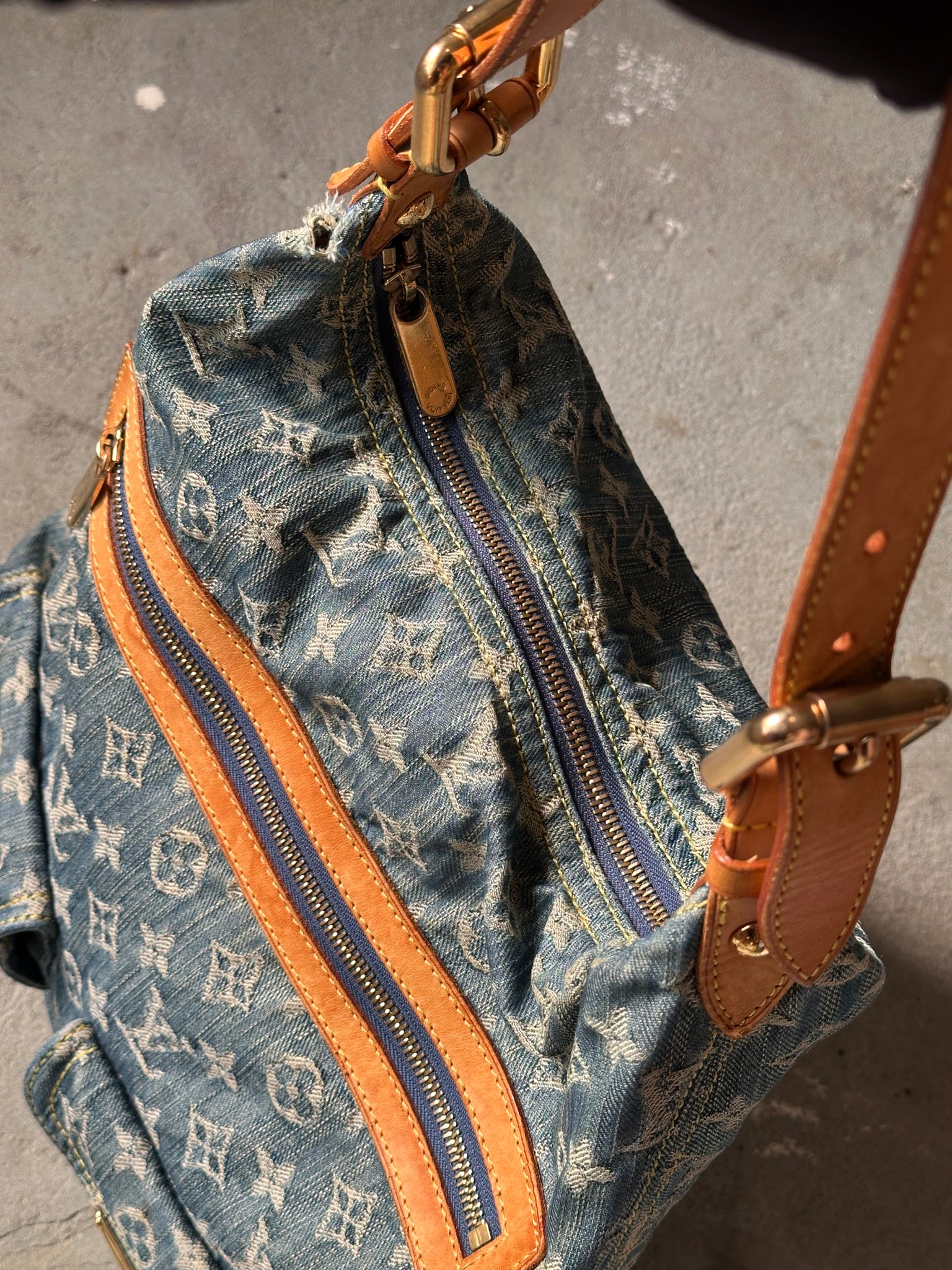 Louis Vuitton GM Denim Baggy Shoulder Bag Blue