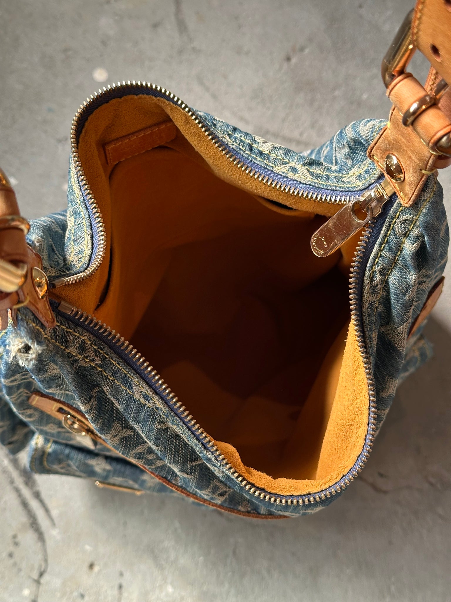 Louis Vuitton GM Denim Baggy Shoulder Bag Blue