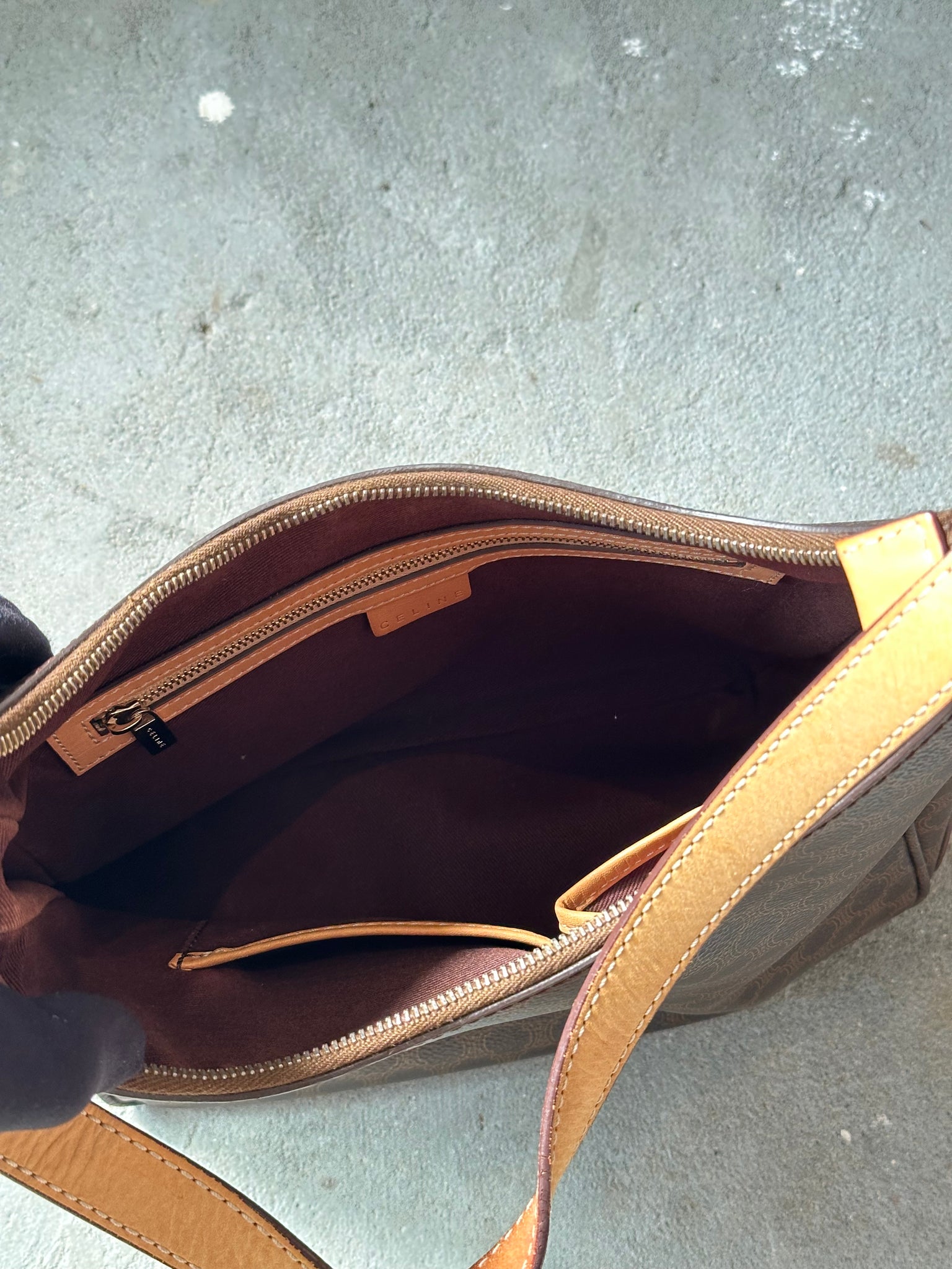 Celine Triomphe Macadam Hobo Shoulder Bag Brown