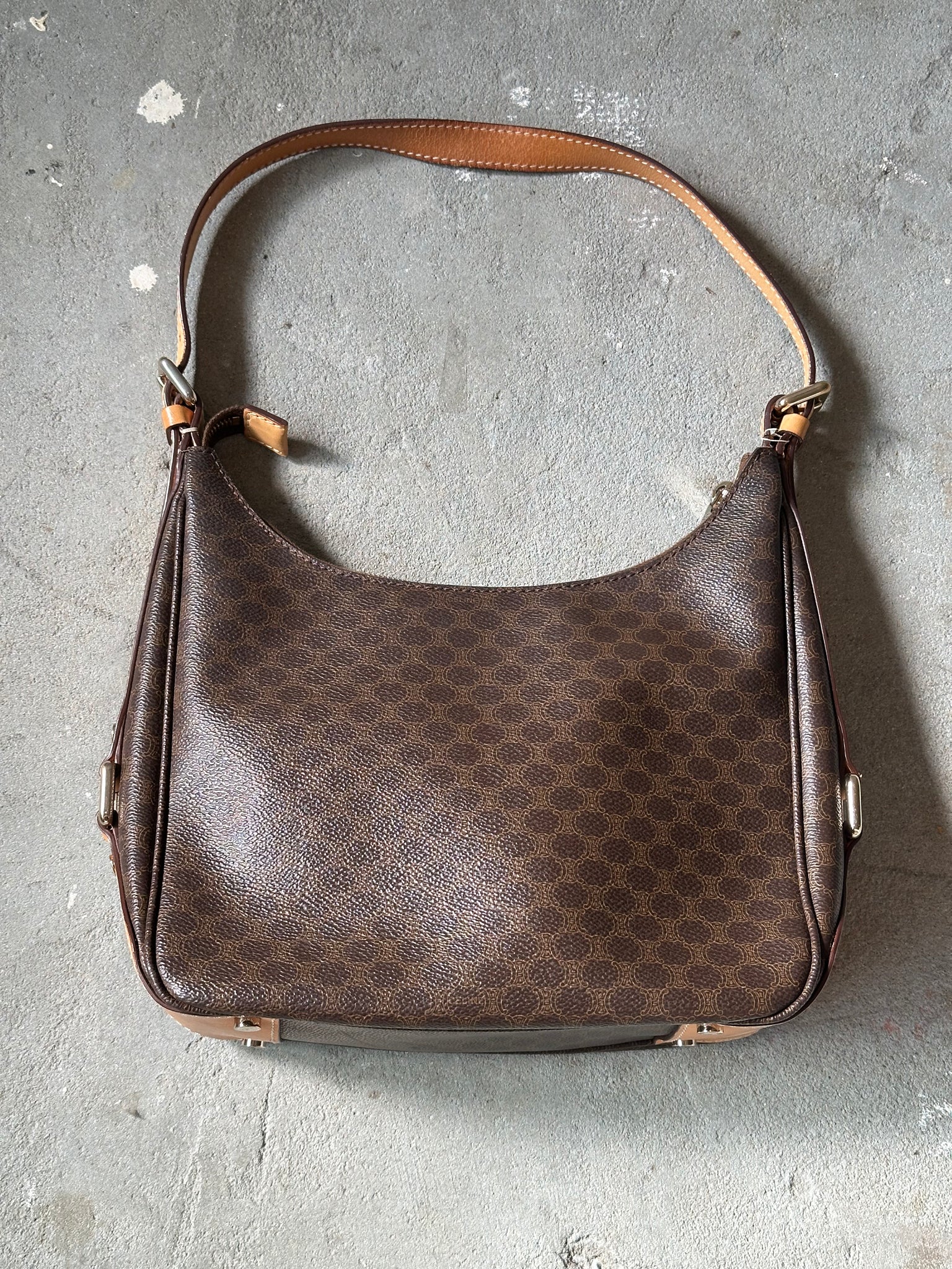 Celine Triomphe Macadam Hobo Shoulder Bag Brown