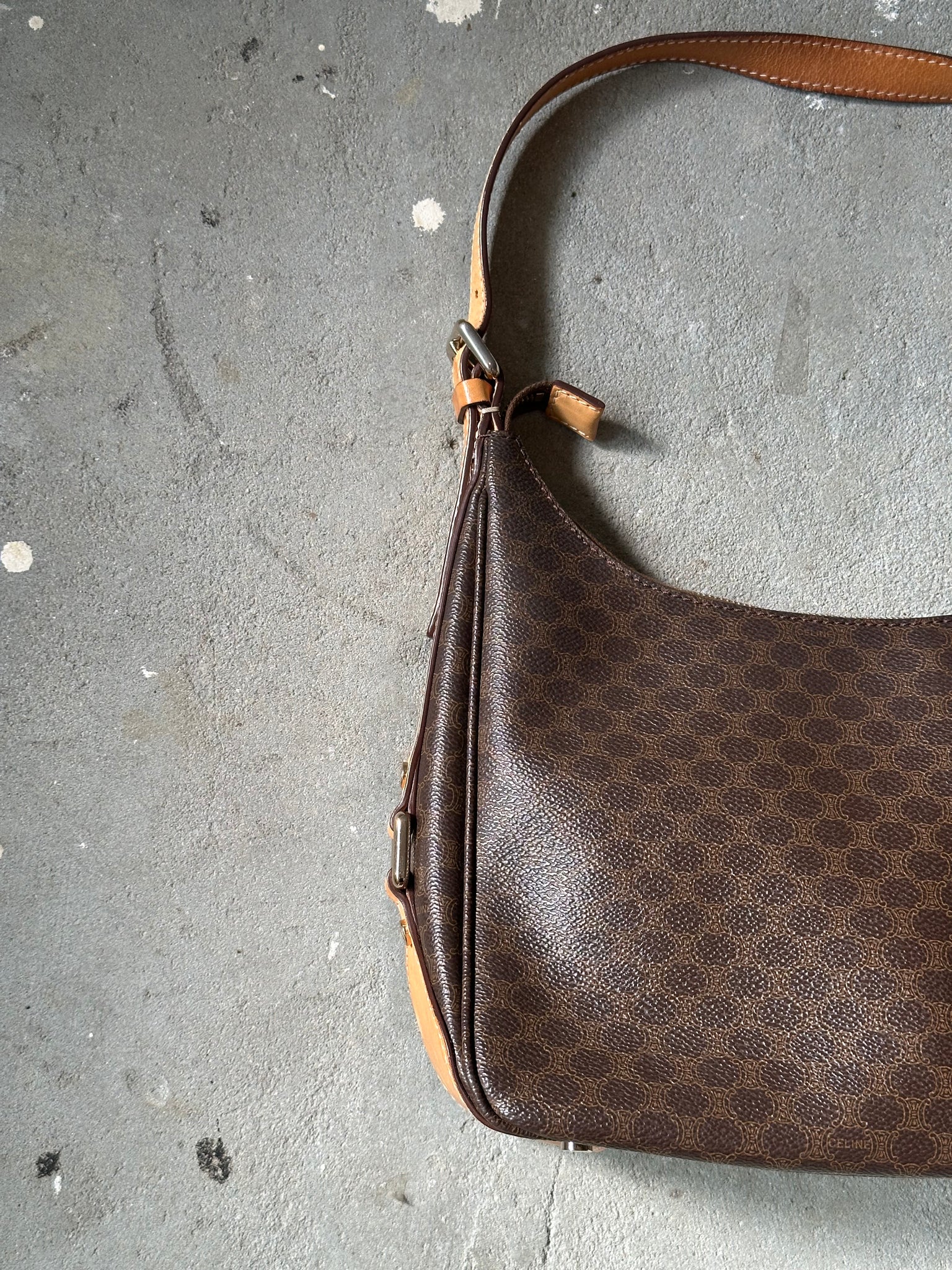 Celine Triomphe Macadam Hobo Shoulder Bag Brown