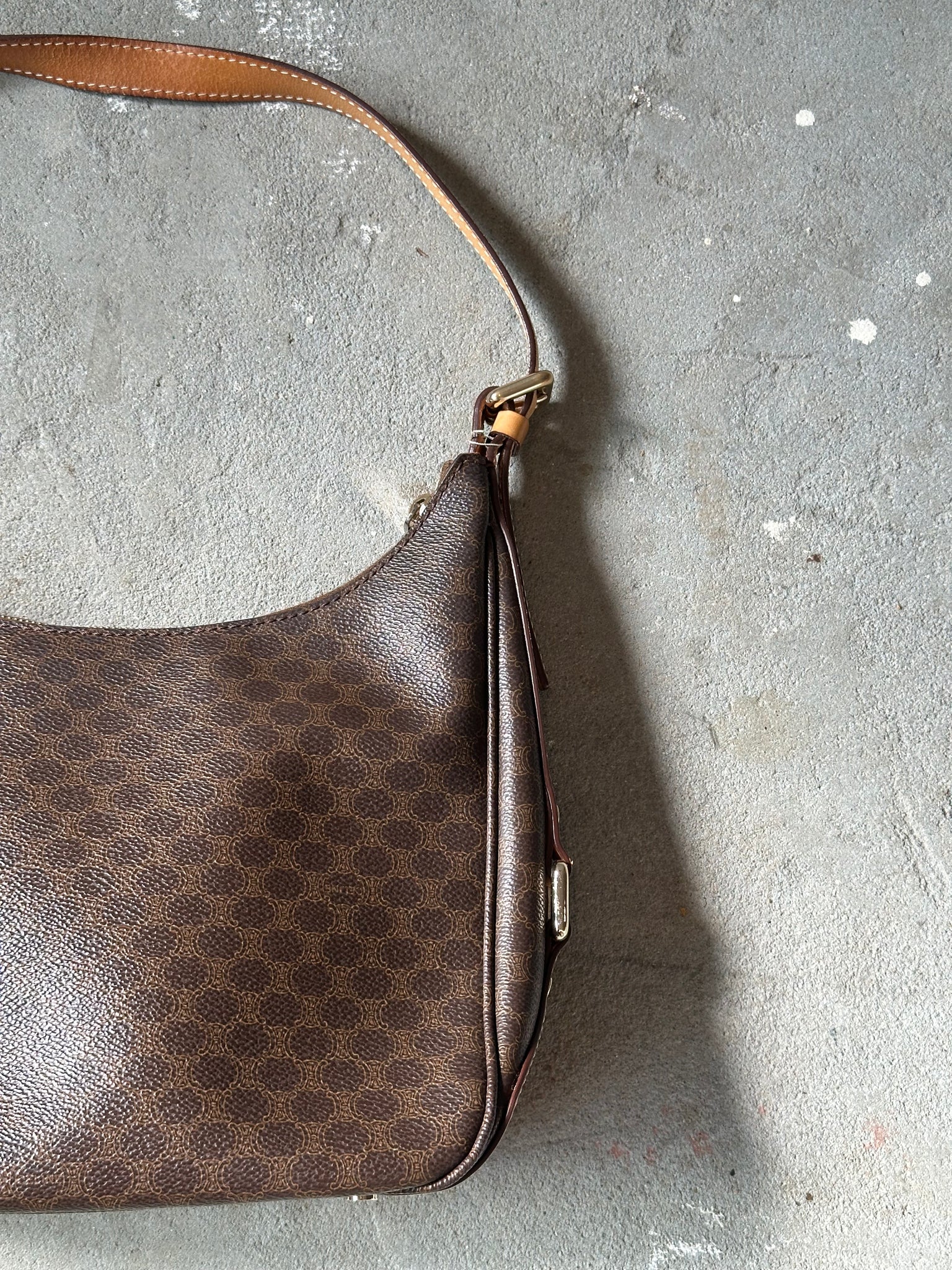 Celine Triomphe Macadam Hobo Shoulder Bag Brown