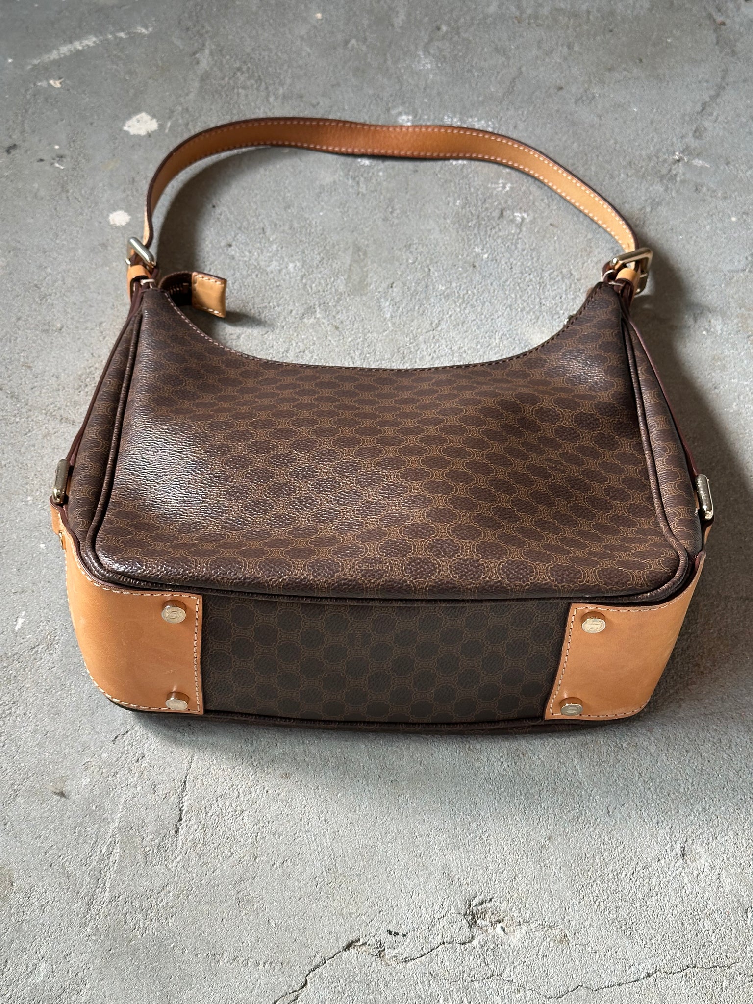 Celine Triomphe Macadam Hobo Shoulder Bag Brown