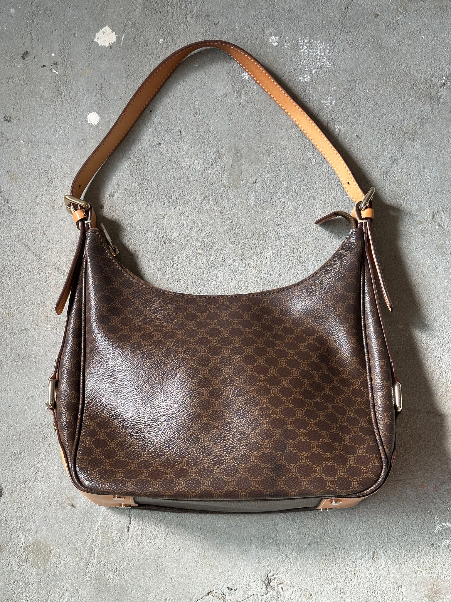 Celine Triomphe Macadam Hobo Shoulder Bag Brown