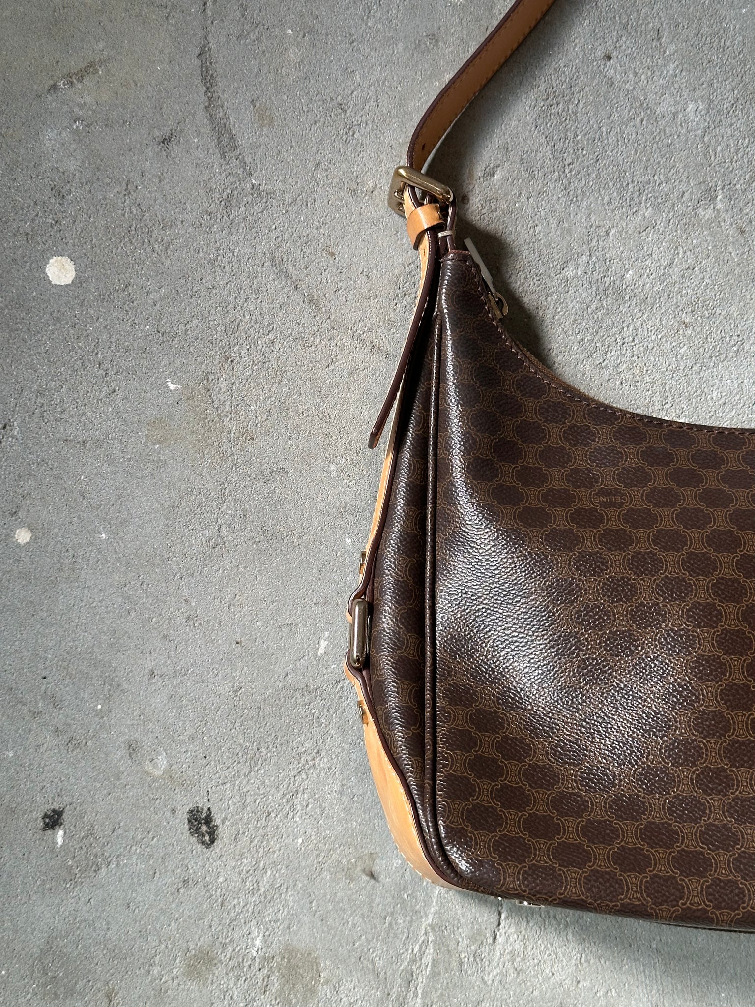 Celine Triomphe Macadam Hobo Shoulder Bag Brown