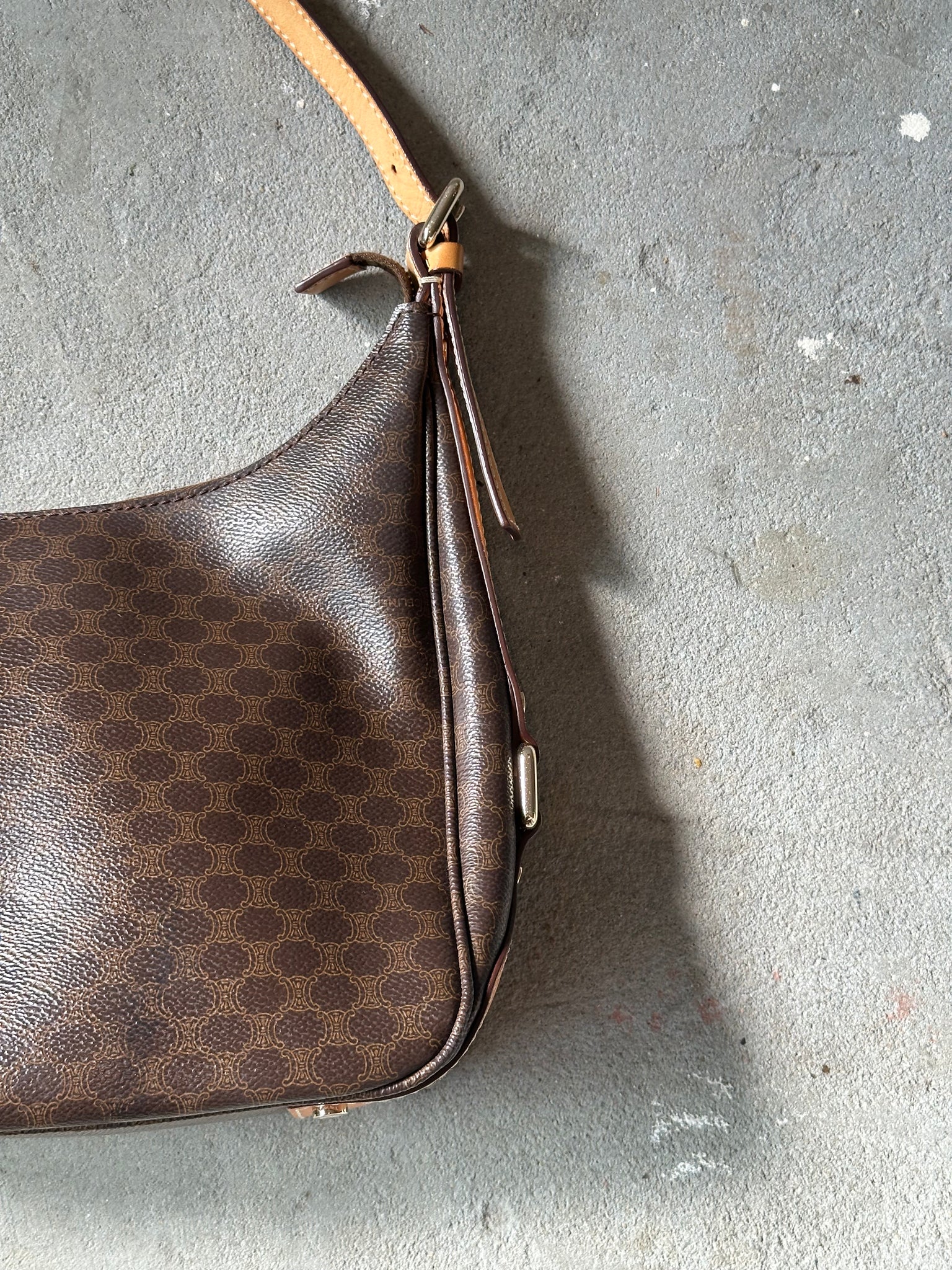 Celine Triomphe Macadam Hobo Shoulder Bag Brown
