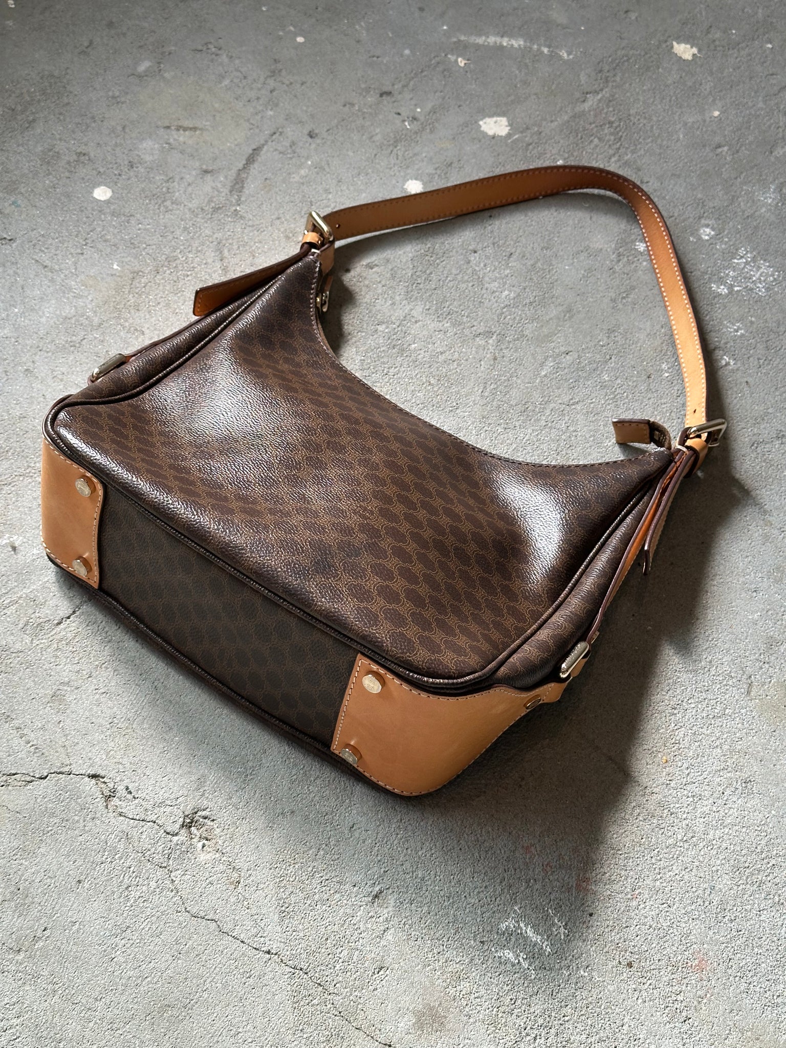 Celine Triomphe Macadam Hobo Shoulder Bag Brown