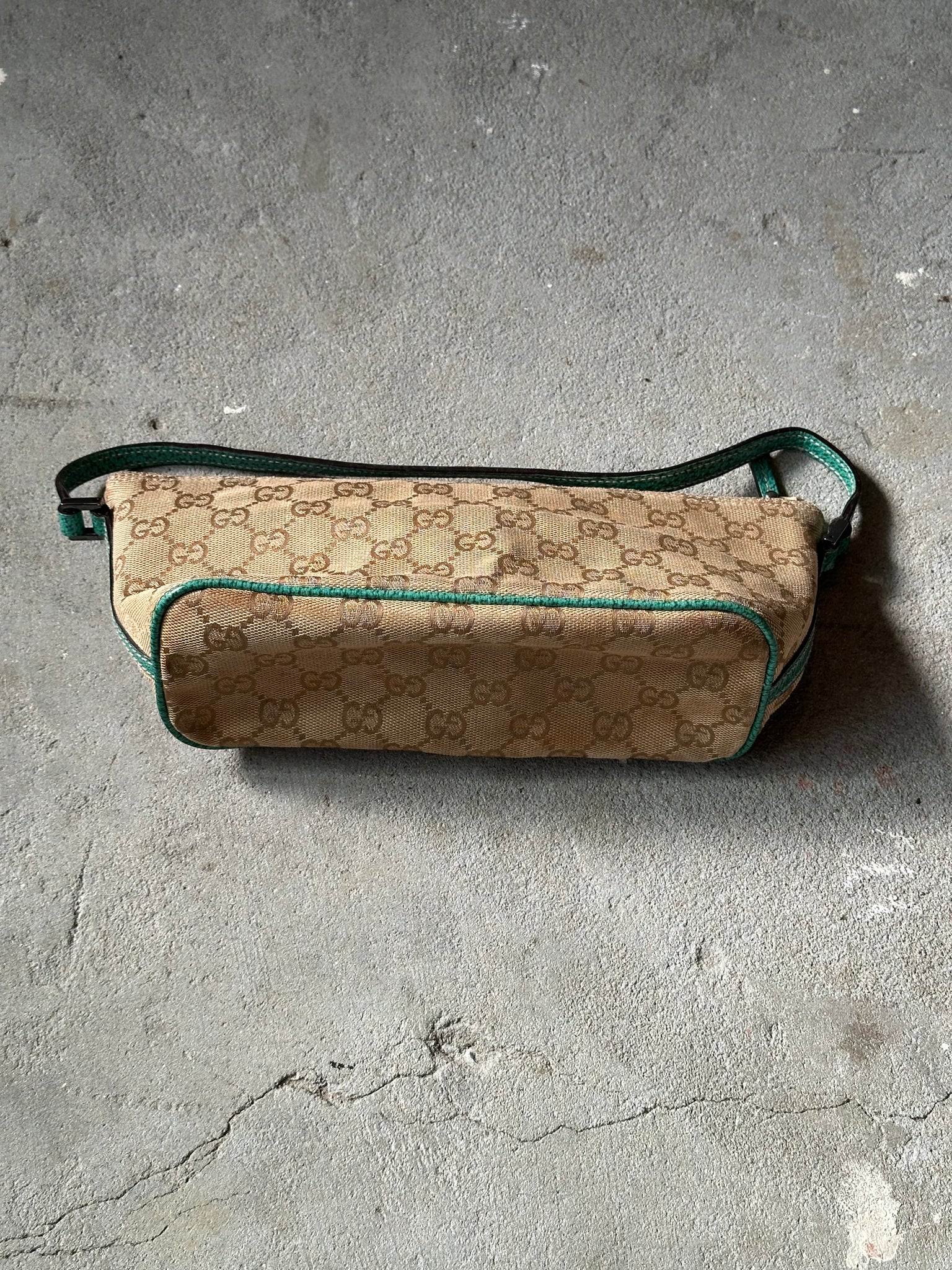 Gucci GG Monogram Pochette Boat Shoulder Bag Beige/Green
