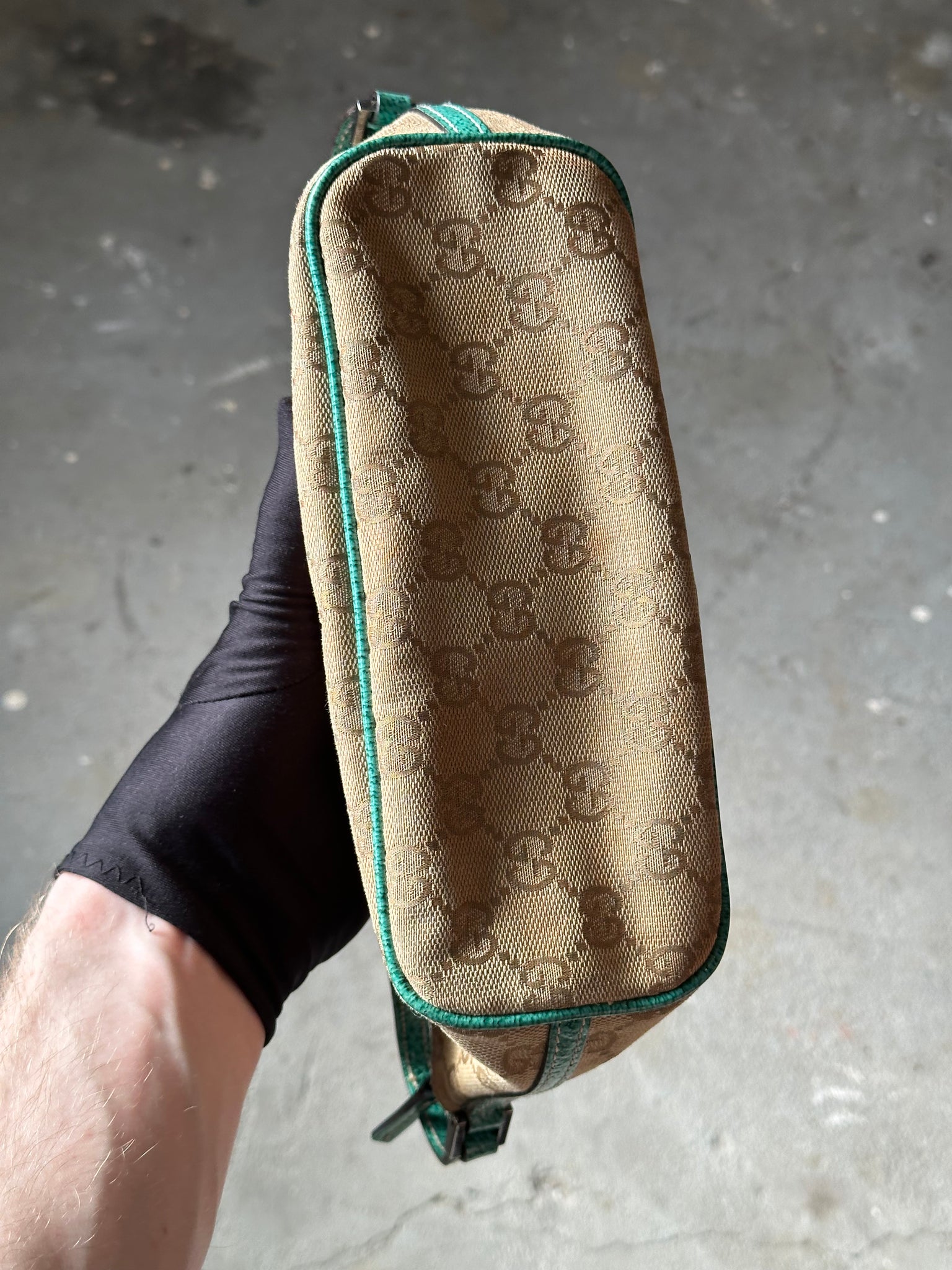 Gucci GG Monogram Pochette Boat Shoulder Bag Beige/Green