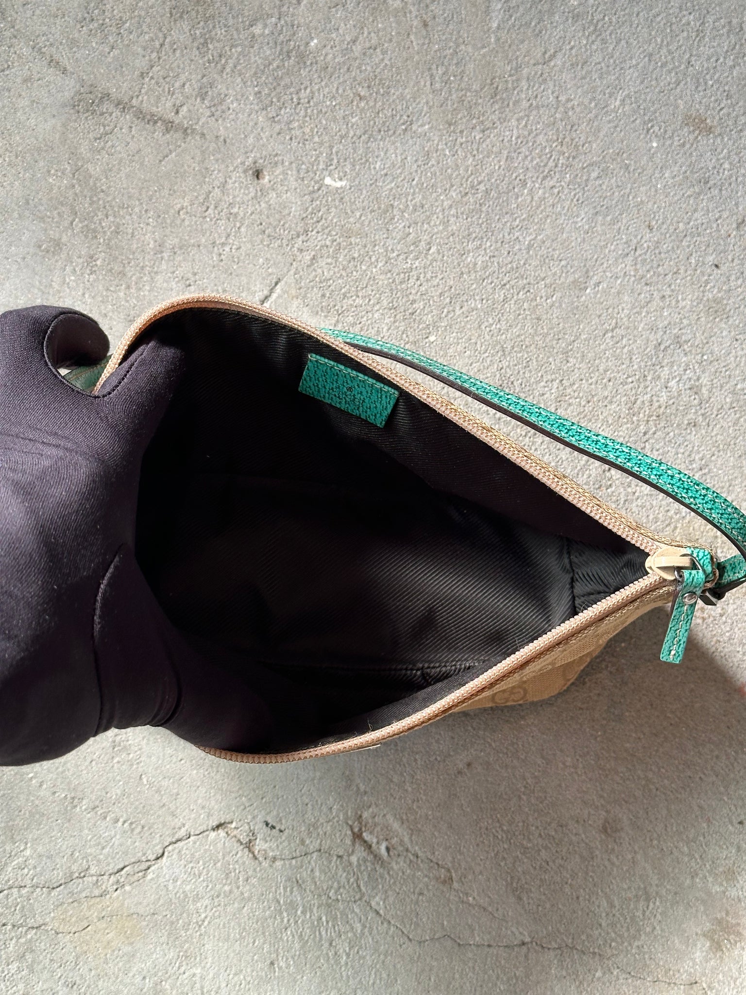 Gucci GG Monogram Pochette Boat Shoulder Bag Beige/Green