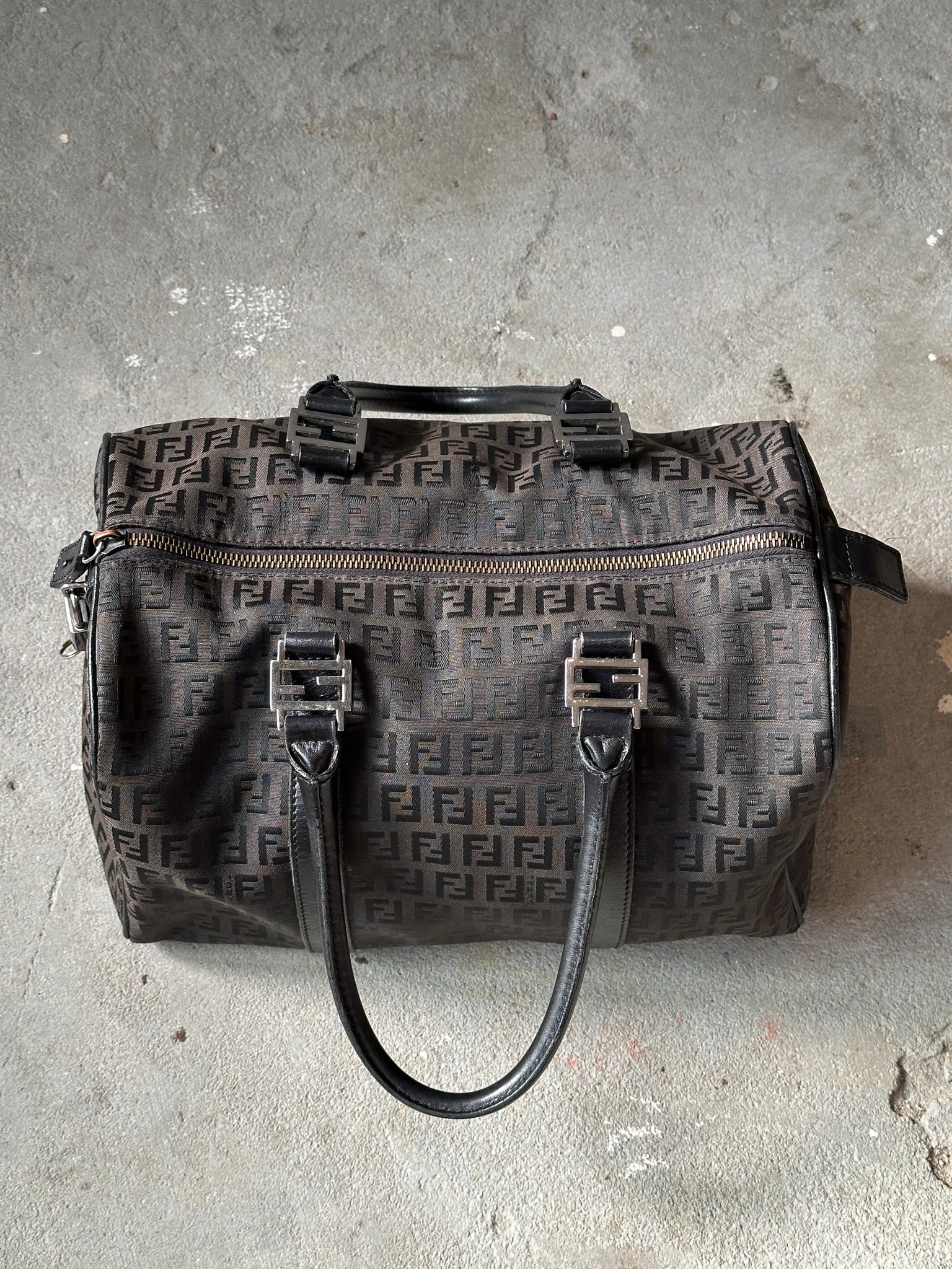 Fendi Zucca Bauletto Boston Bag Black