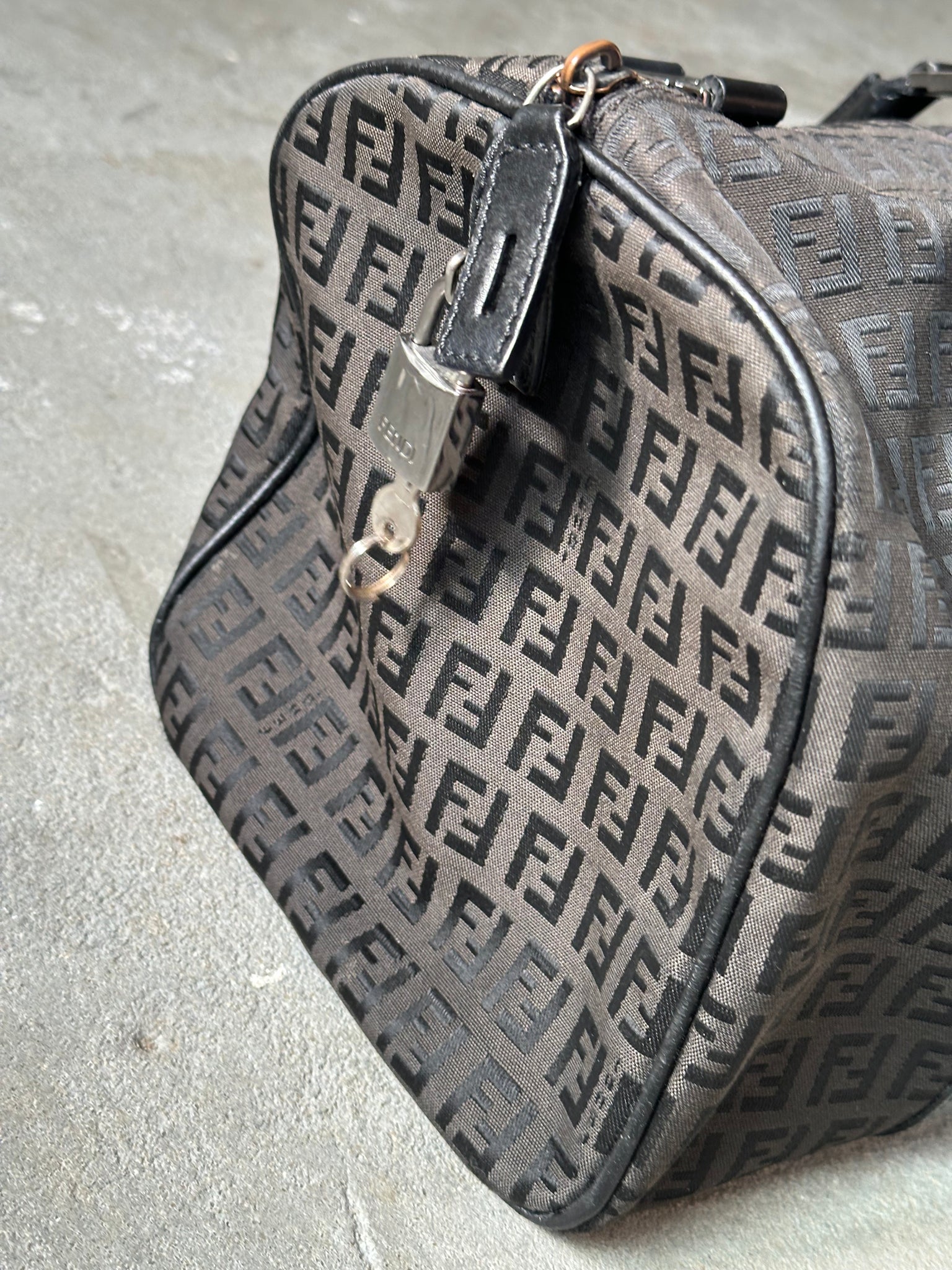 Fendi Zucca Bauletto Boston Bag Black