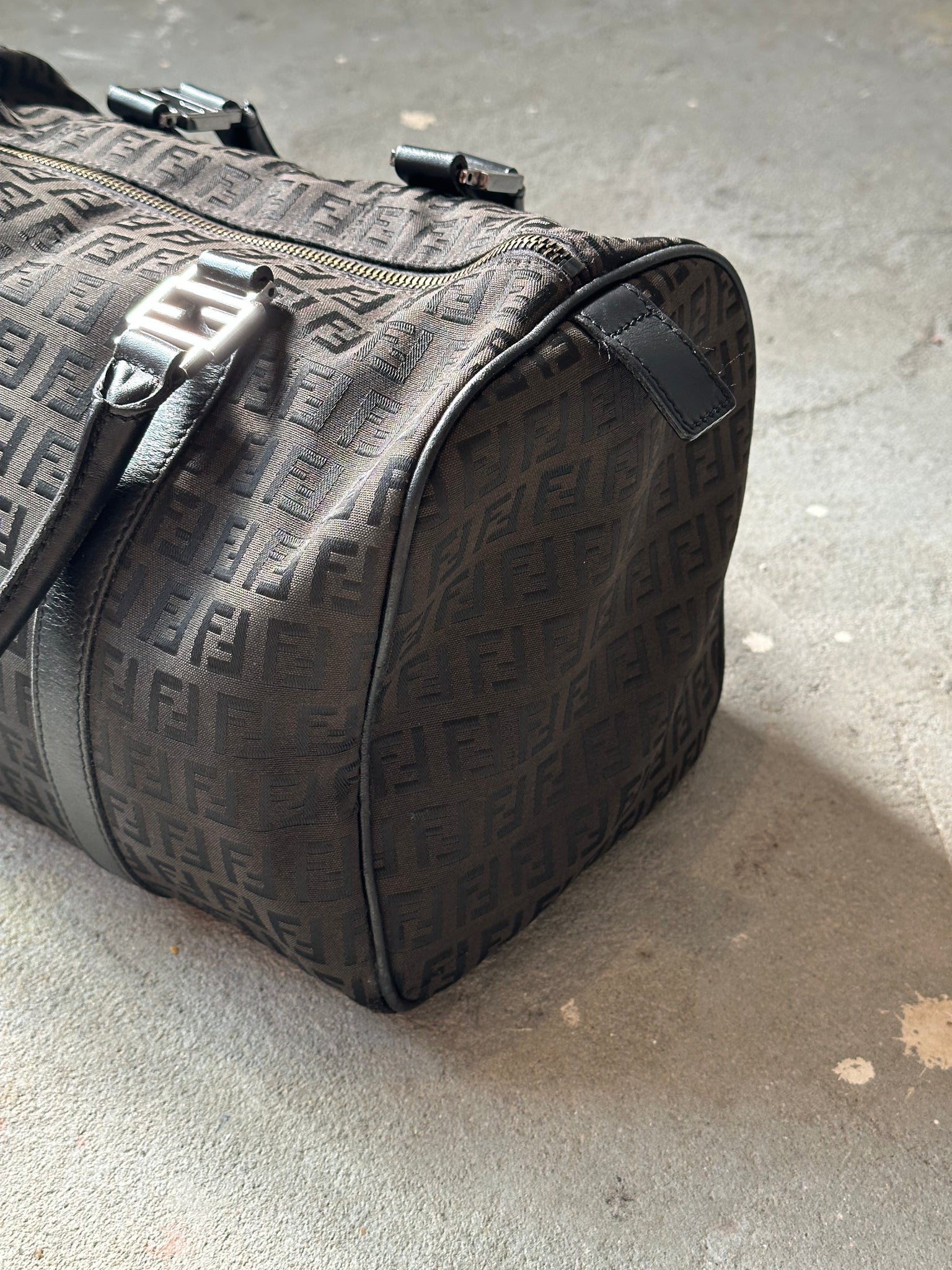 Fendi Zucca Bauletto Boston Bag Black