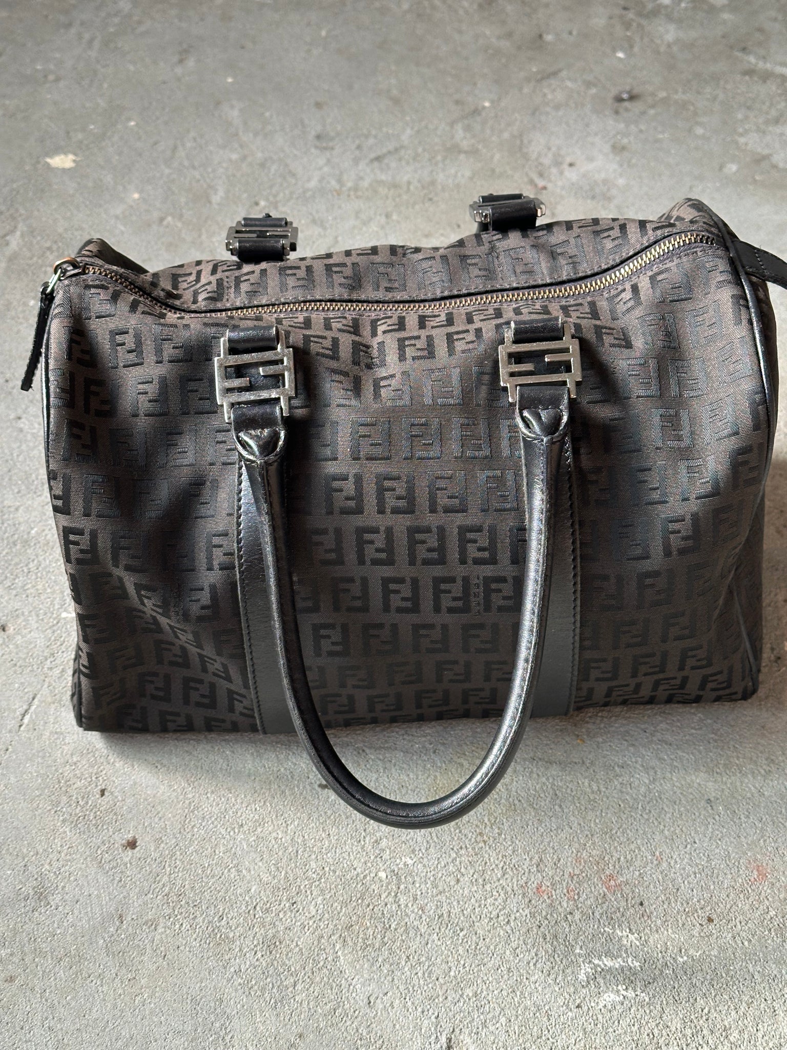 Fendi Zucca Bauletto Boston Bag Black