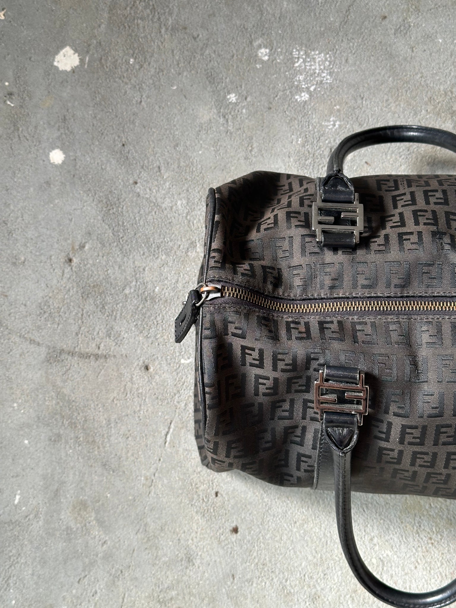 Fendi Zucca Bauletto Boston Bag Black