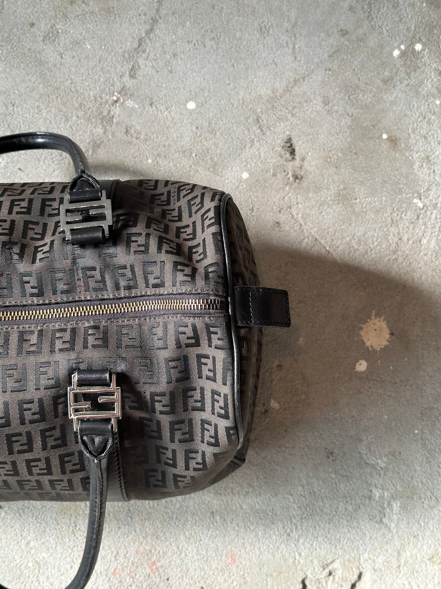 Fendi Zucca Bauletto Boston Bag Black