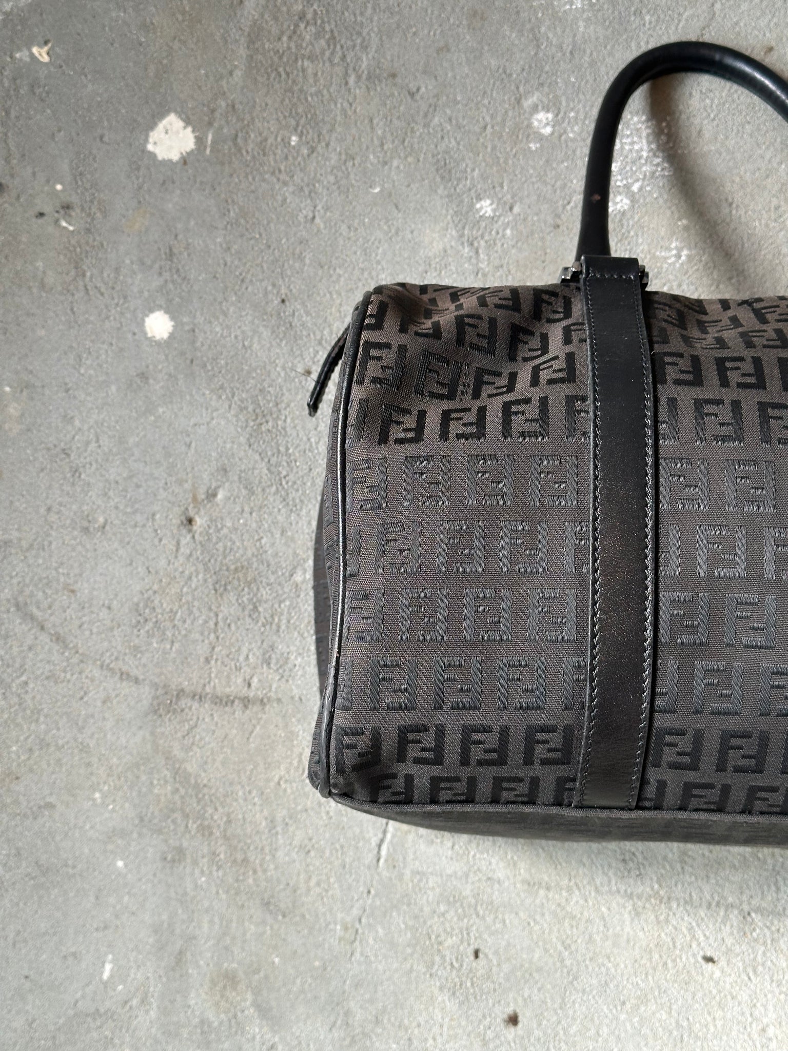 Fendi Zucca Bauletto Boston Bag Black