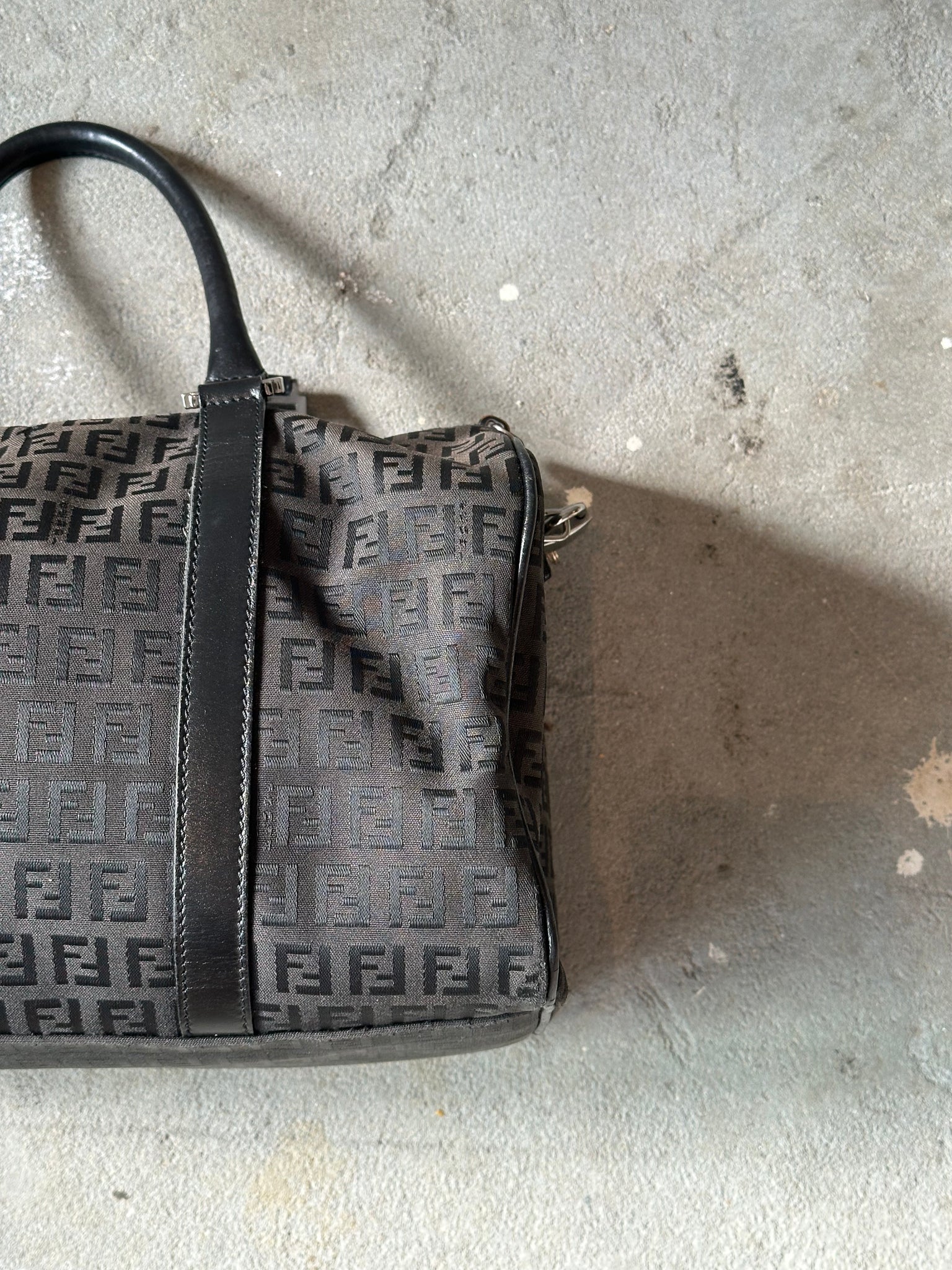 Fendi Zucca Bauletto Boston Bag Black