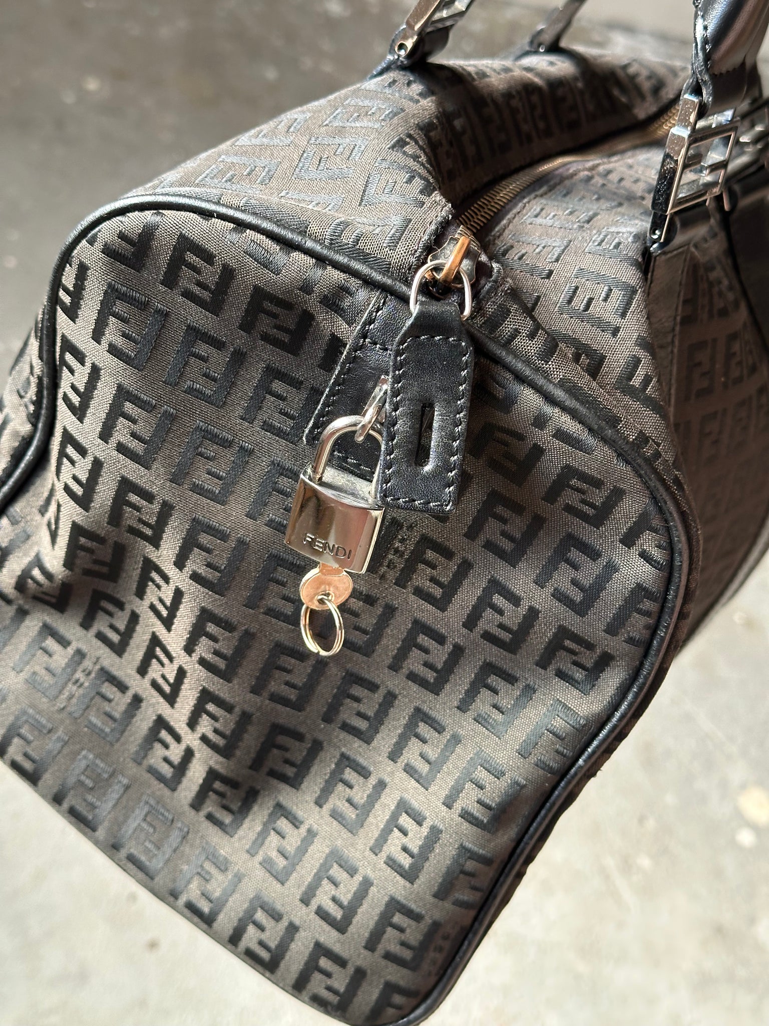 Fendi Zucca Bauletto Boston Bag Black