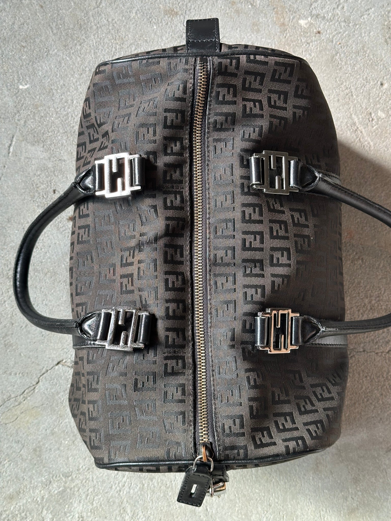 Fendi Zucca Bauletto Boston Bag Black