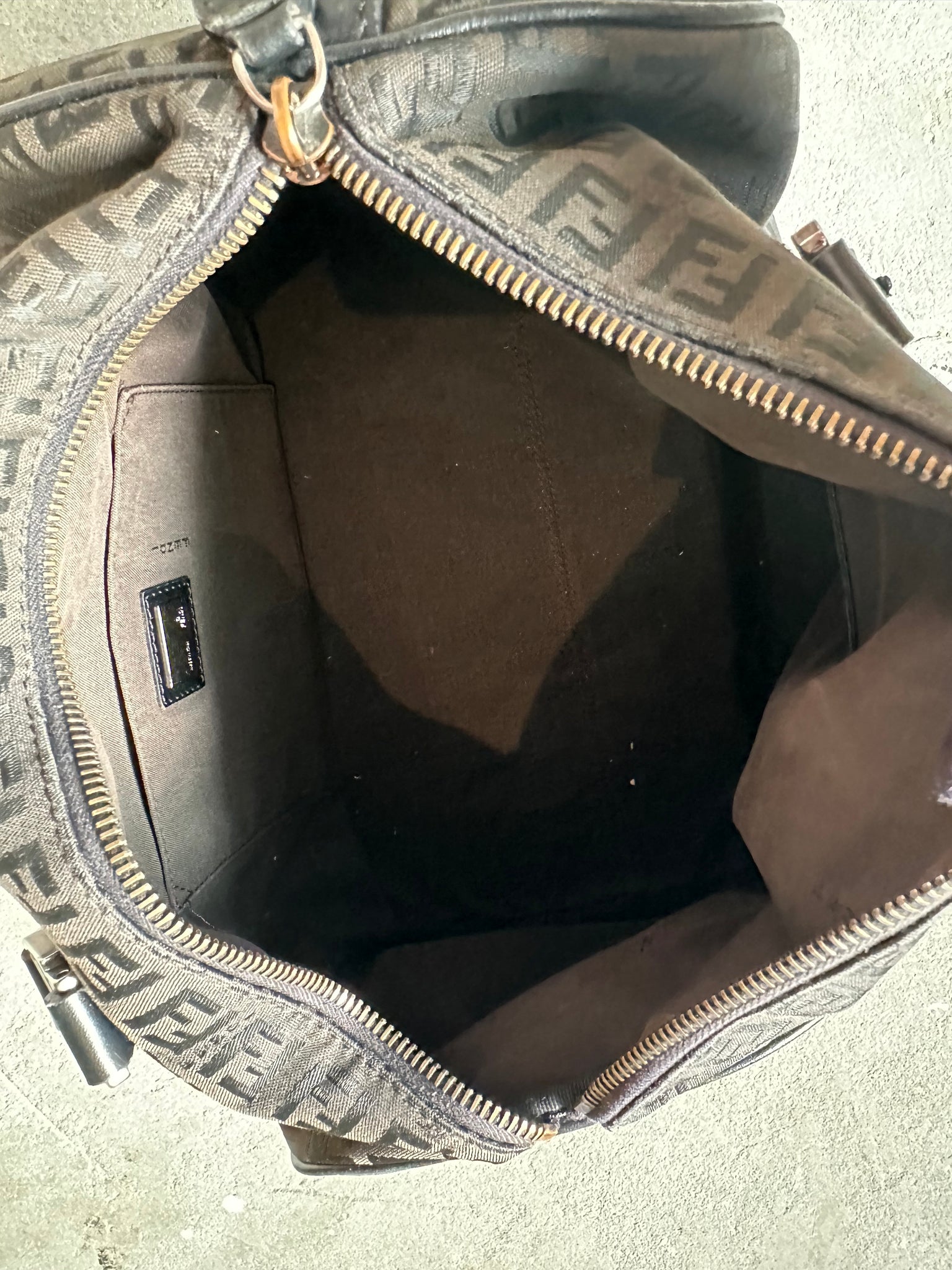 Fendi Zucca Bauletto Boston Bag Black