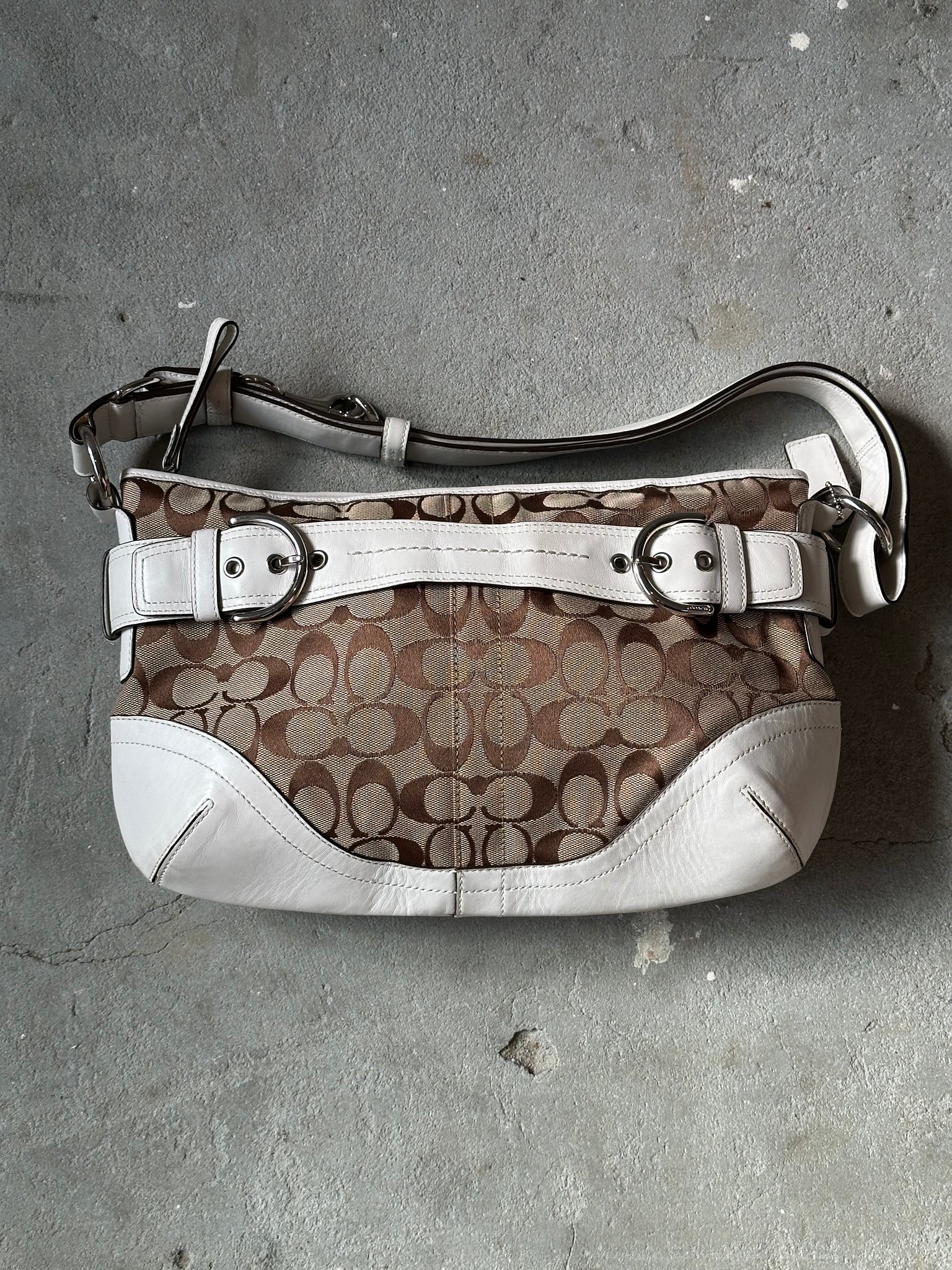 Coach 2Way Signature Sufflette Shoulder Bag Beige/White