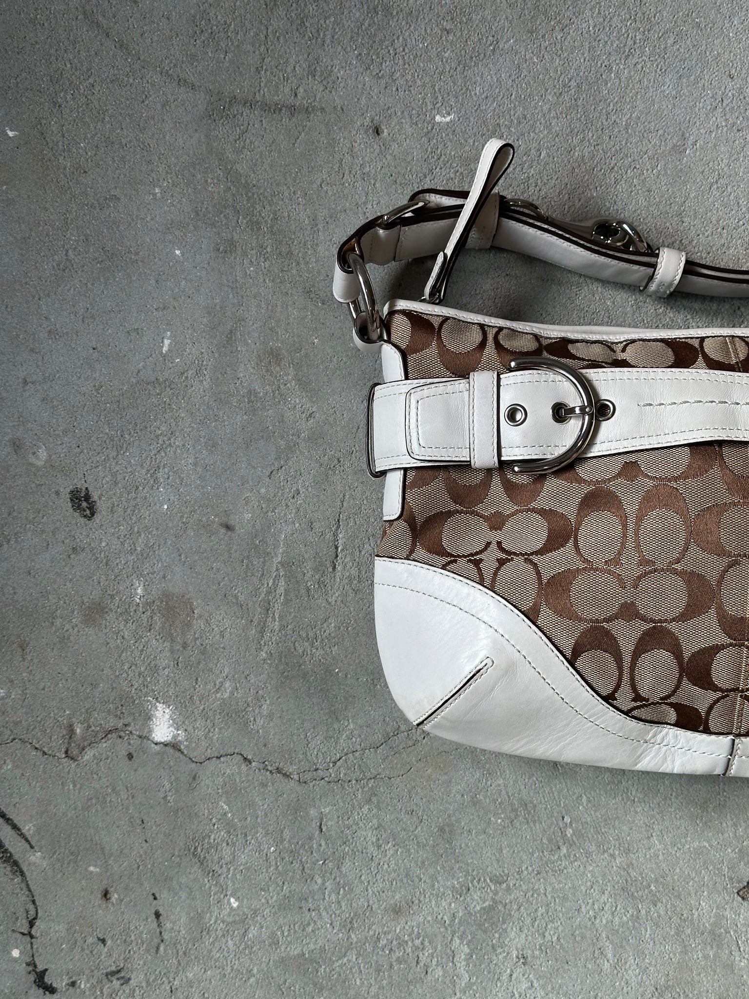 Coach 2Way Signature Sufflette Shoulder Bag Beige/White